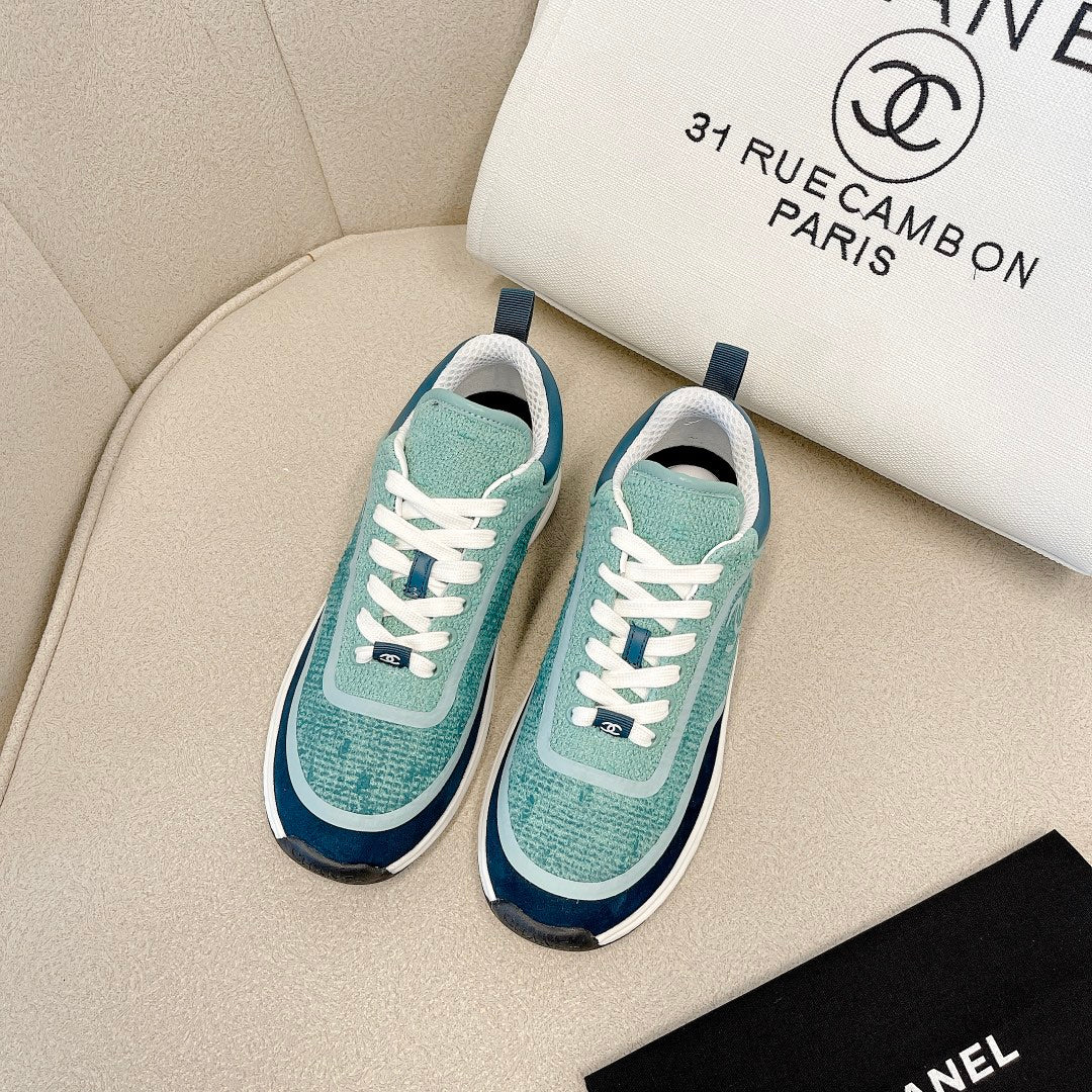 CC Low Top Sneakers Green & Turquoise Tweed Suede 527568
