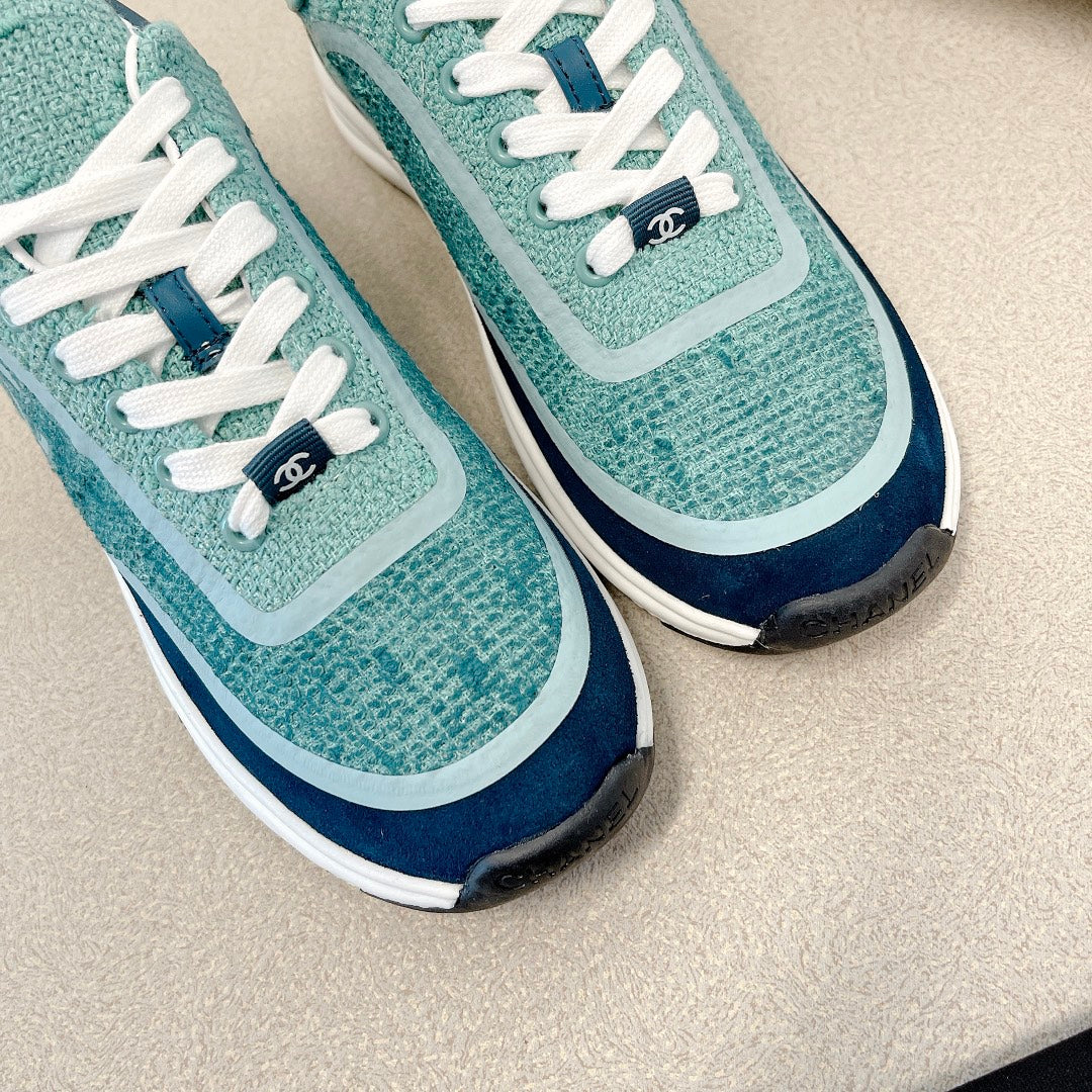 CC Low Top Sneakers Green & Turquoise Tweed Suede 527568