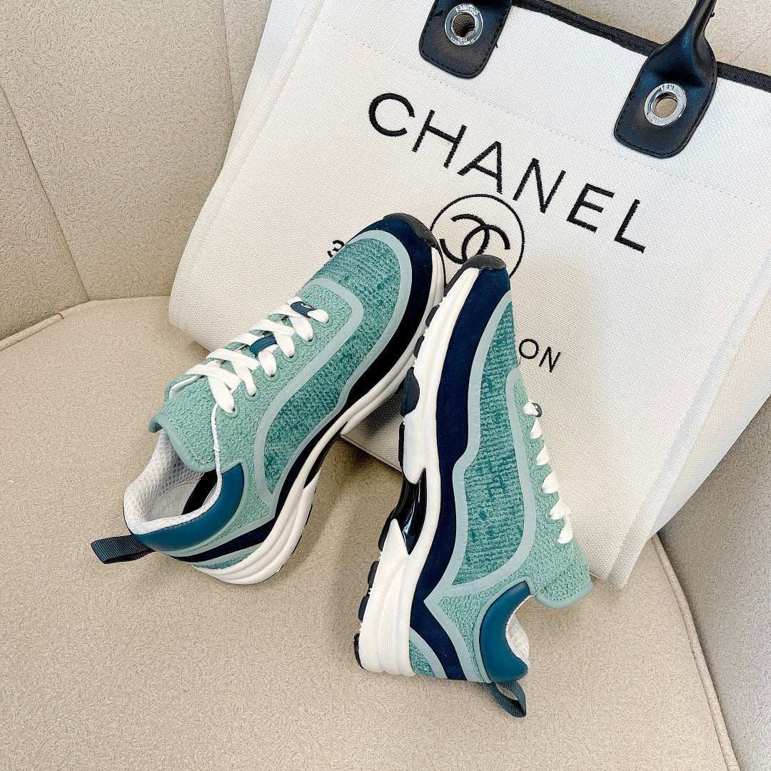 CC Low Top Sneakers Green & Turquoise Tweed Suede 527568