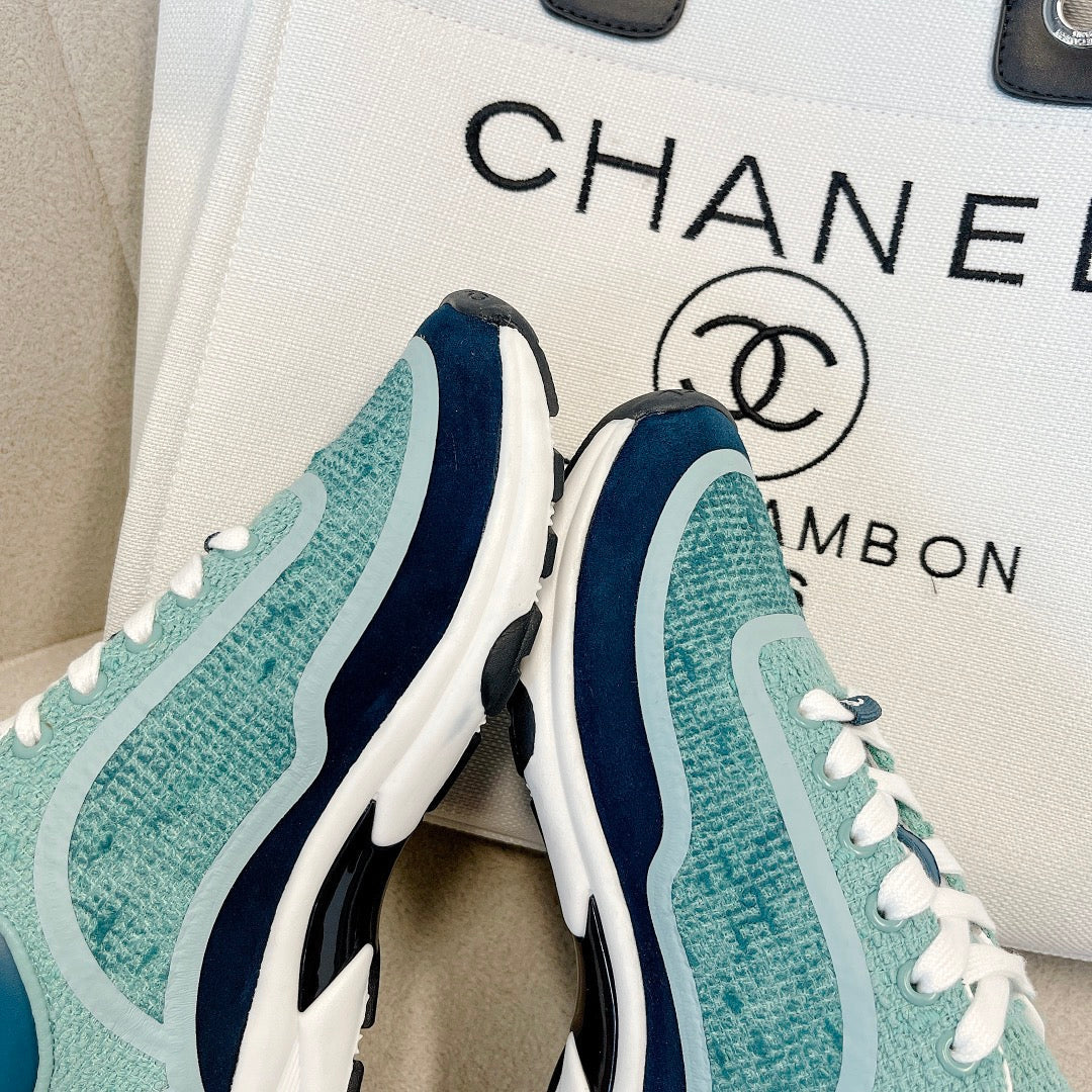 CC Low Top Sneakers Green & Turquoise Tweed Suede 527568