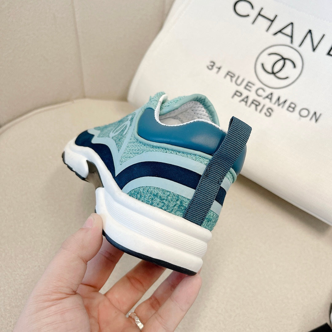 CC Low Top Sneakers Green & Turquoise Tweed Suede 527568