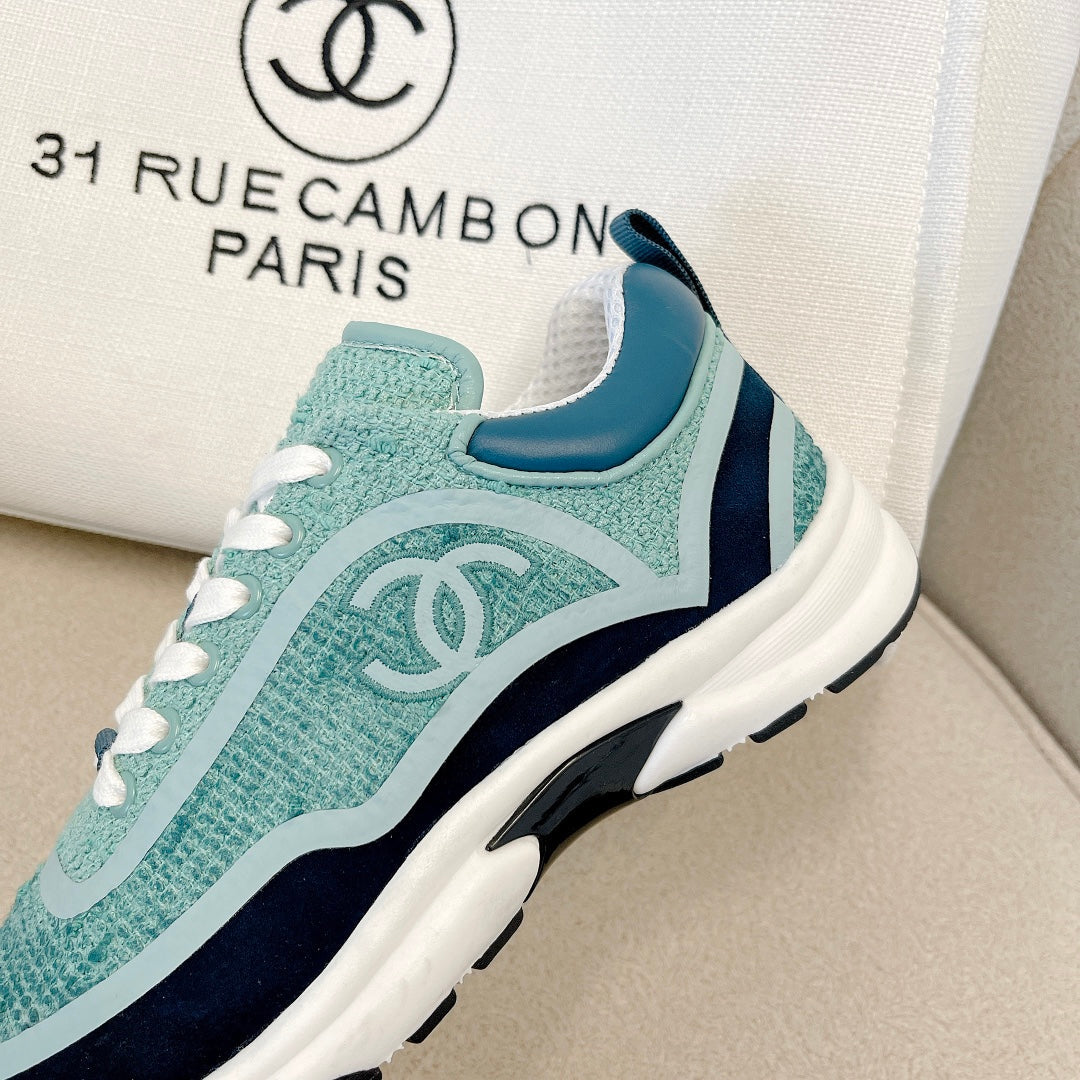 CC Low Top Sneakers Green & Turquoise Tweed Suede 527568