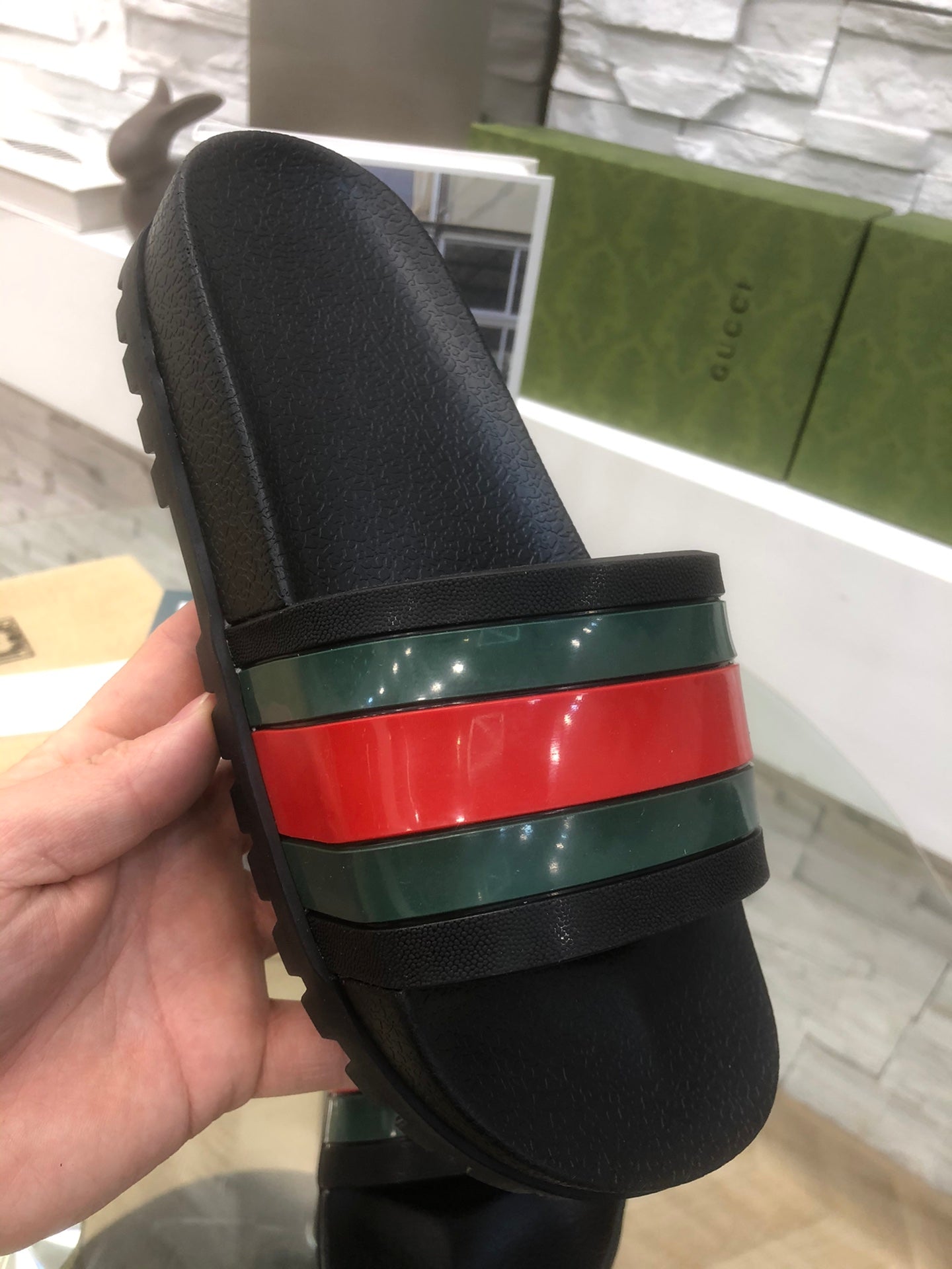 GG Web Slide Sandals Black Rubber 788221