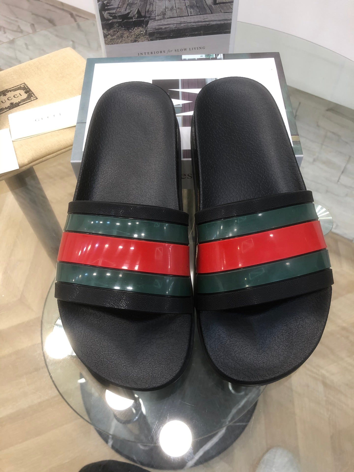 GG Web Slide Sandals Black Rubber 788221