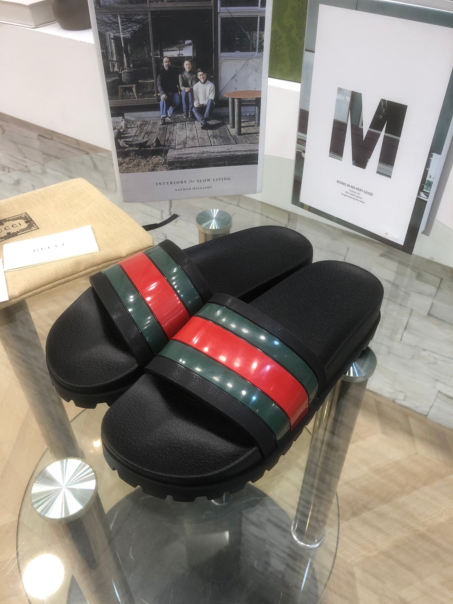 GG Web Slide Sandals Black Rubber 788221