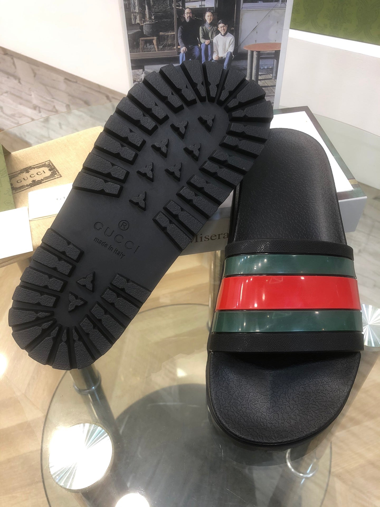 GG Web Slide Sandals Black Rubber 788221