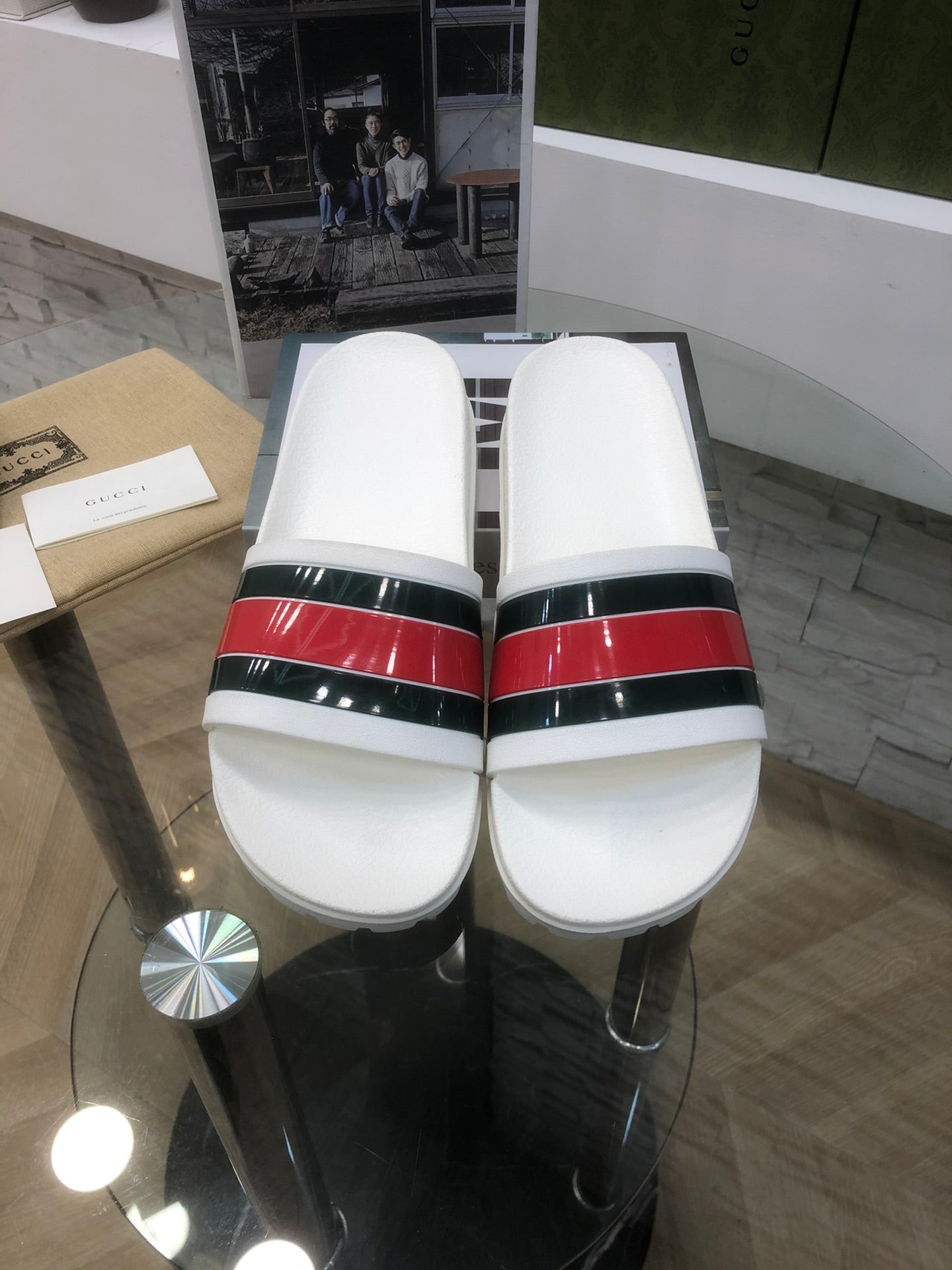 GG Web Slide Sandals White Rubber 788220