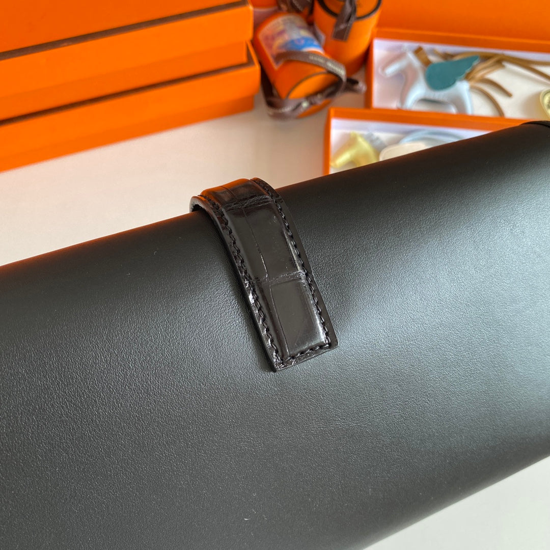HM Jige Elan 29 Clutch In Black Calfskin With Lizard Skin(25 days of production)