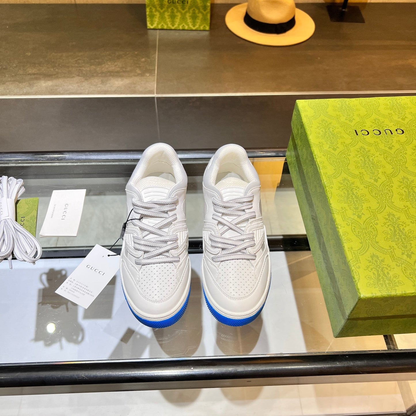 GG Basket Low Trainers White Grey Leather 816636