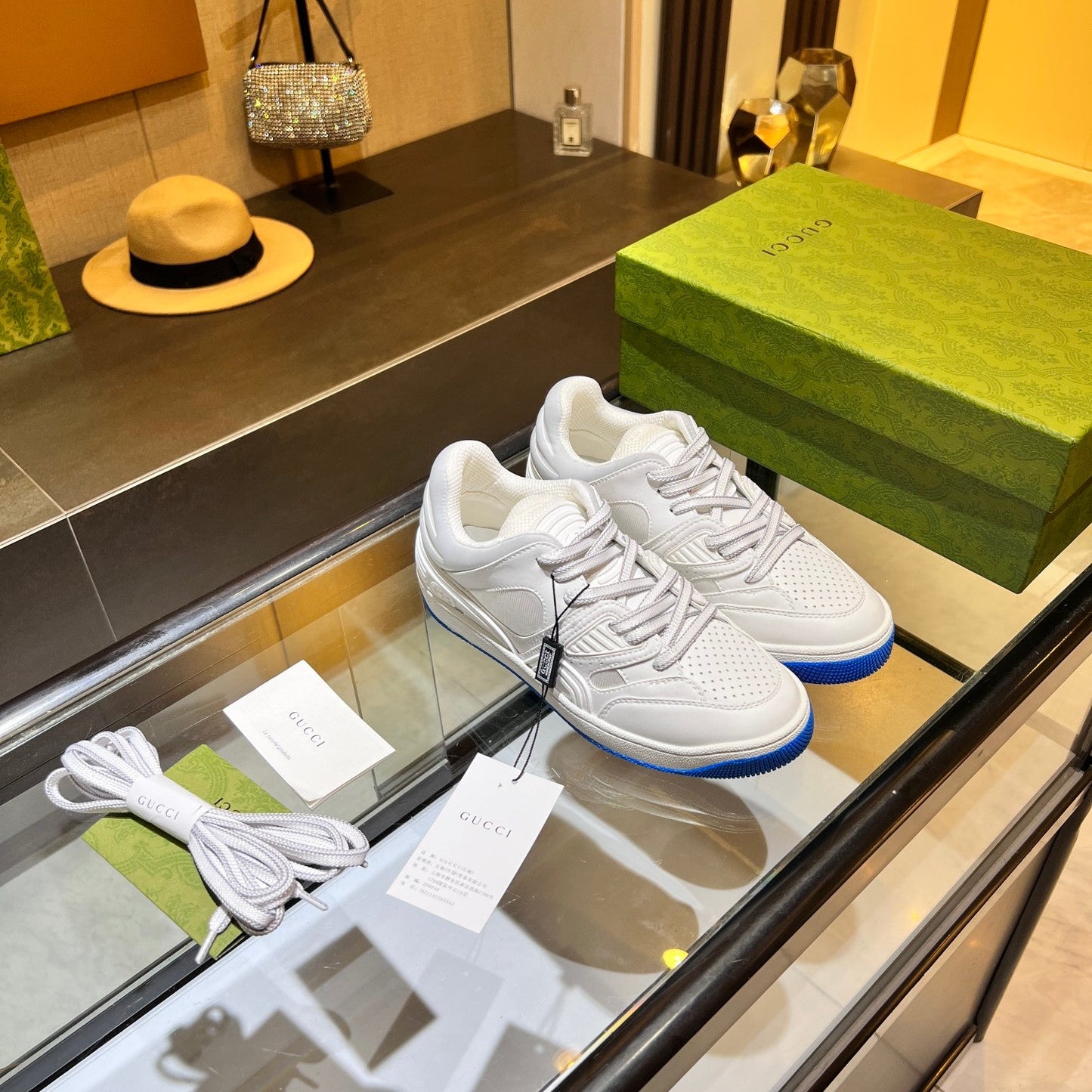 GG Basket Low Trainers White Grey Leather 816636