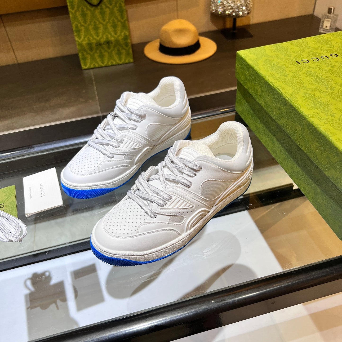 GG Basket Low Trainers White Grey Leather 816636