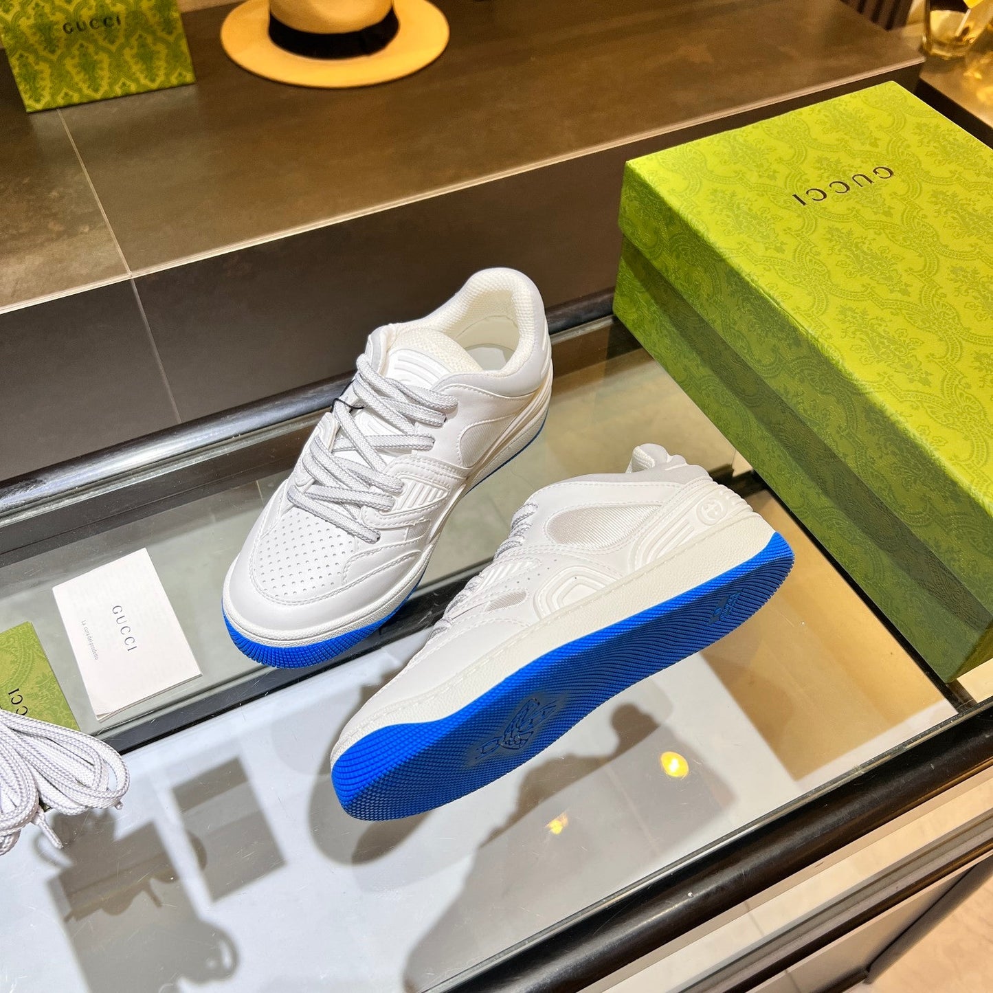 GG Basket Low Trainers White Grey Leather 816636