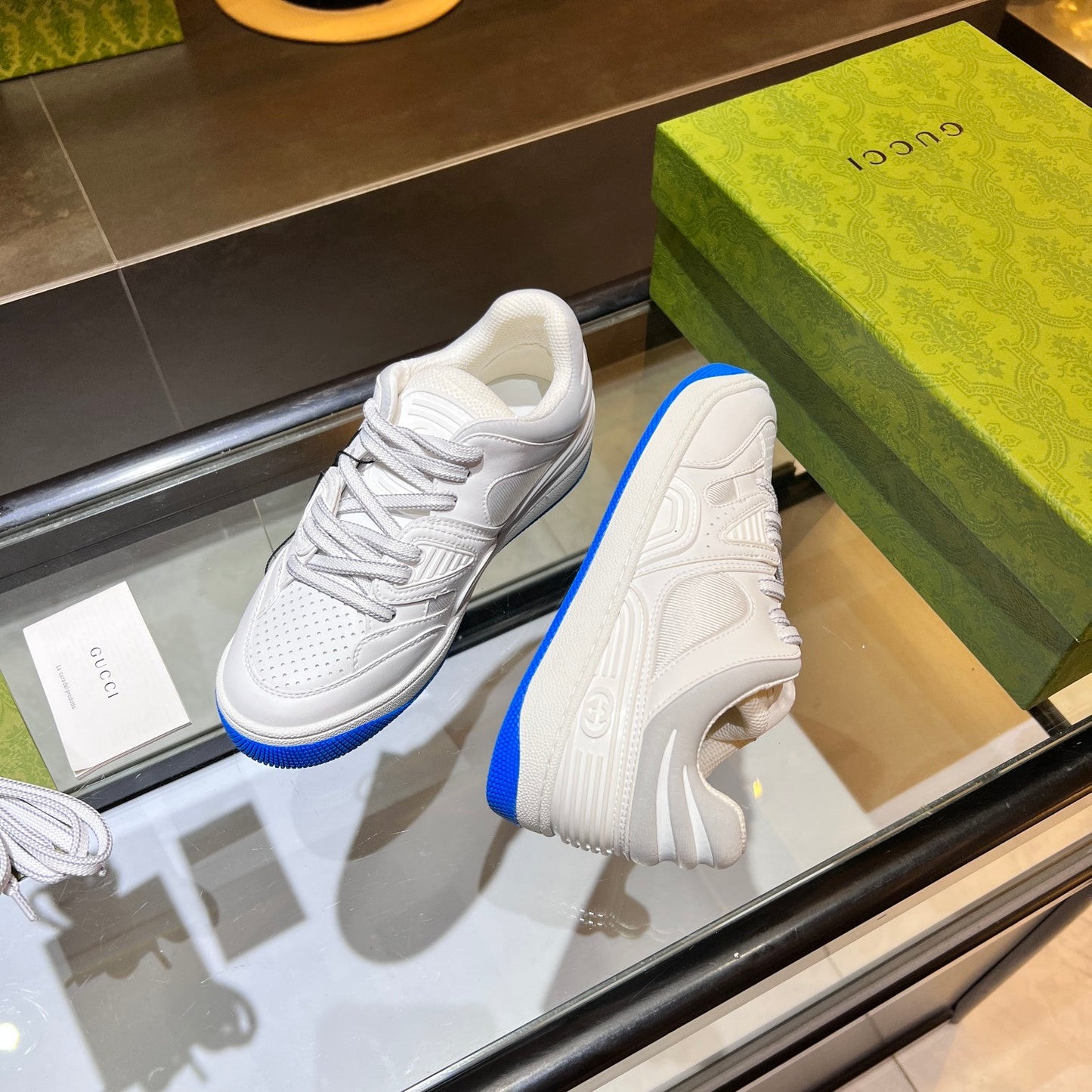 GG Basket Low Trainers White Grey Leather 816636