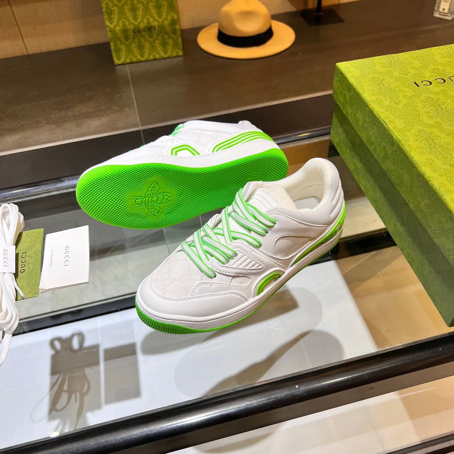 GG Basket Low Trainers White Green Leather 816638