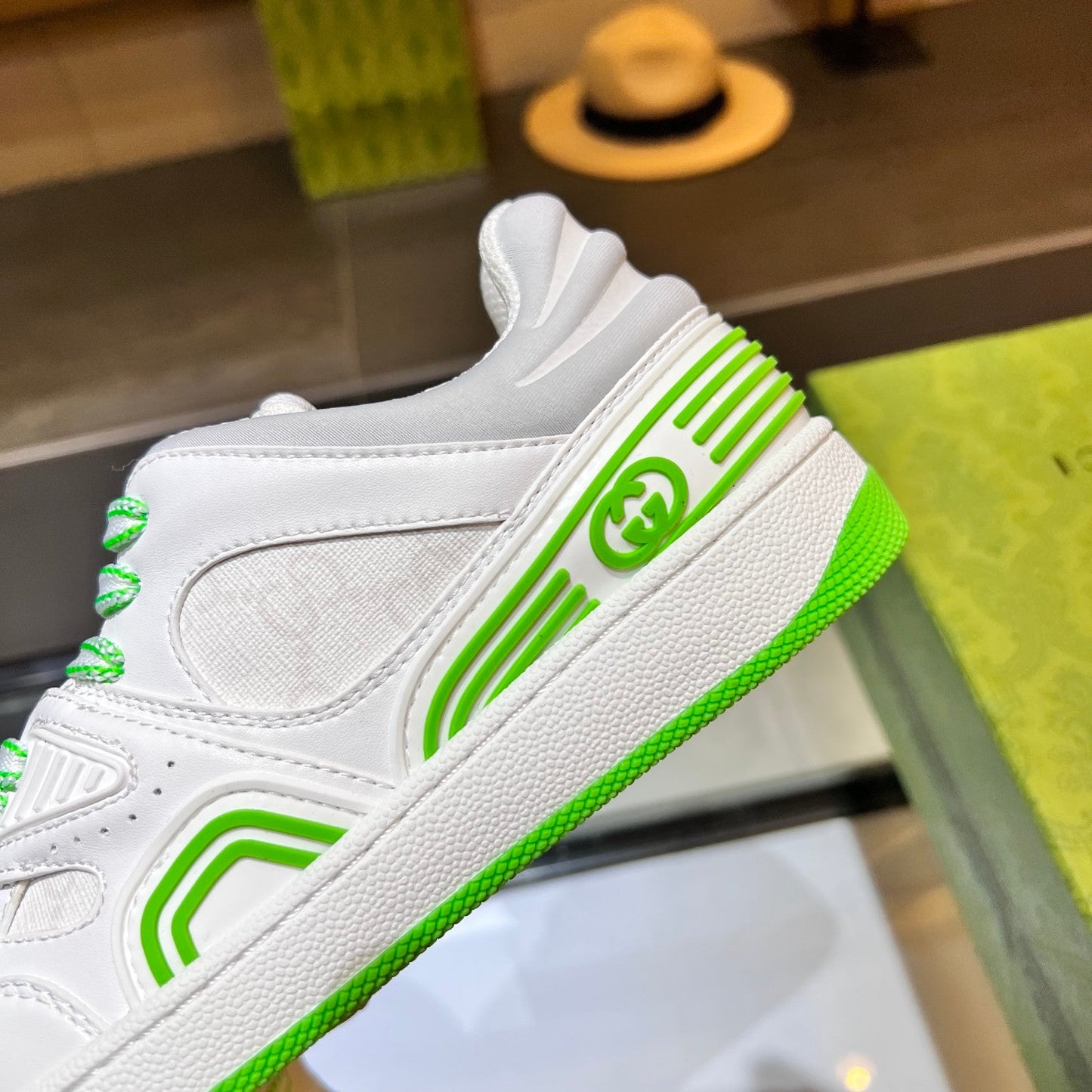 GG Basket Low Trainers White Green Leather 816638
