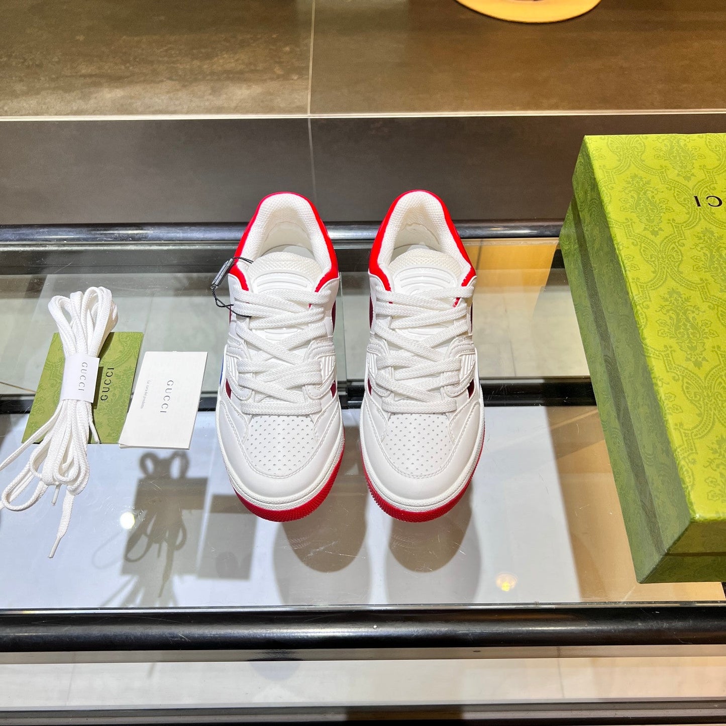 GG Basket Low Trainers White Red Leather 816639