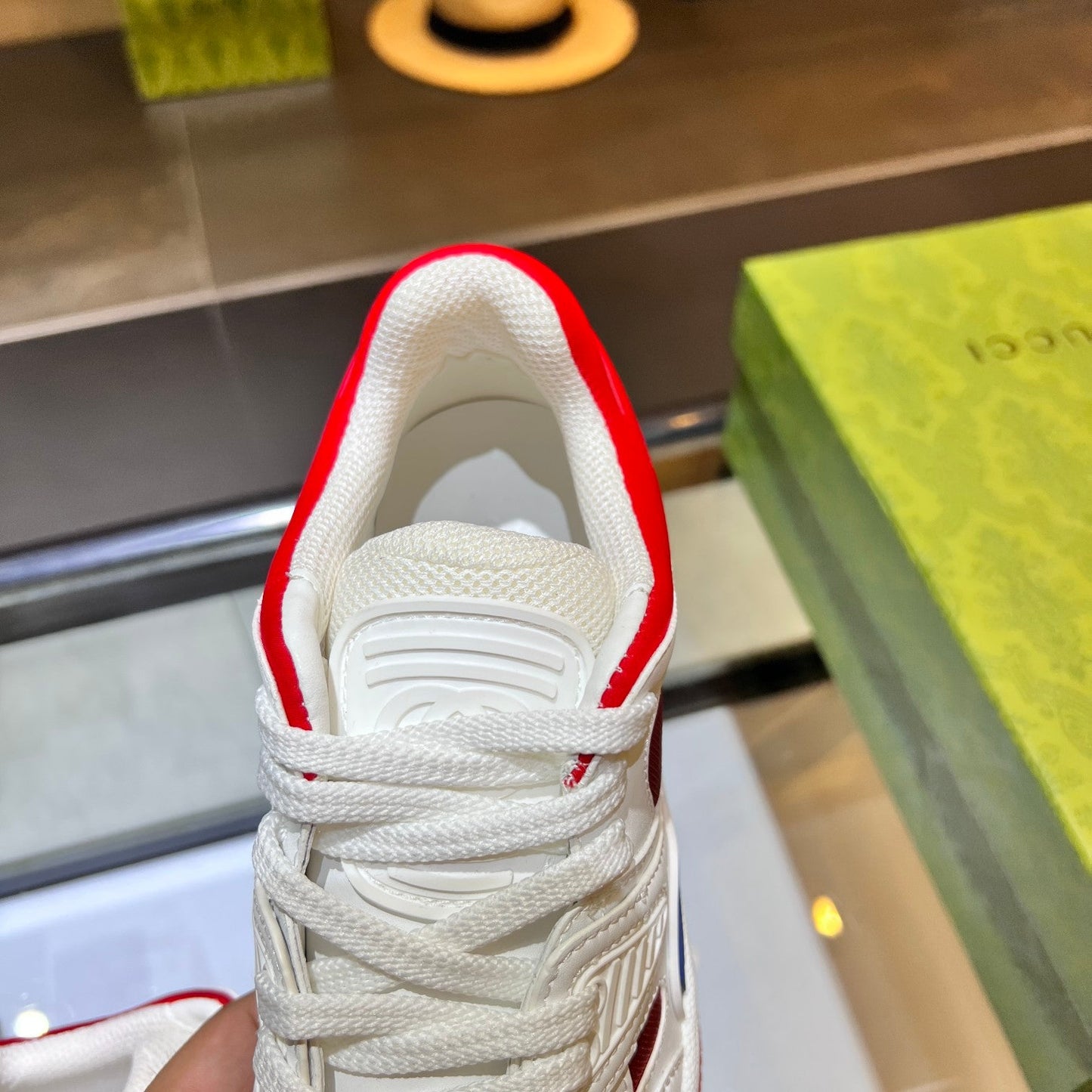 GG Basket Low Trainers White Red Leather 816639
