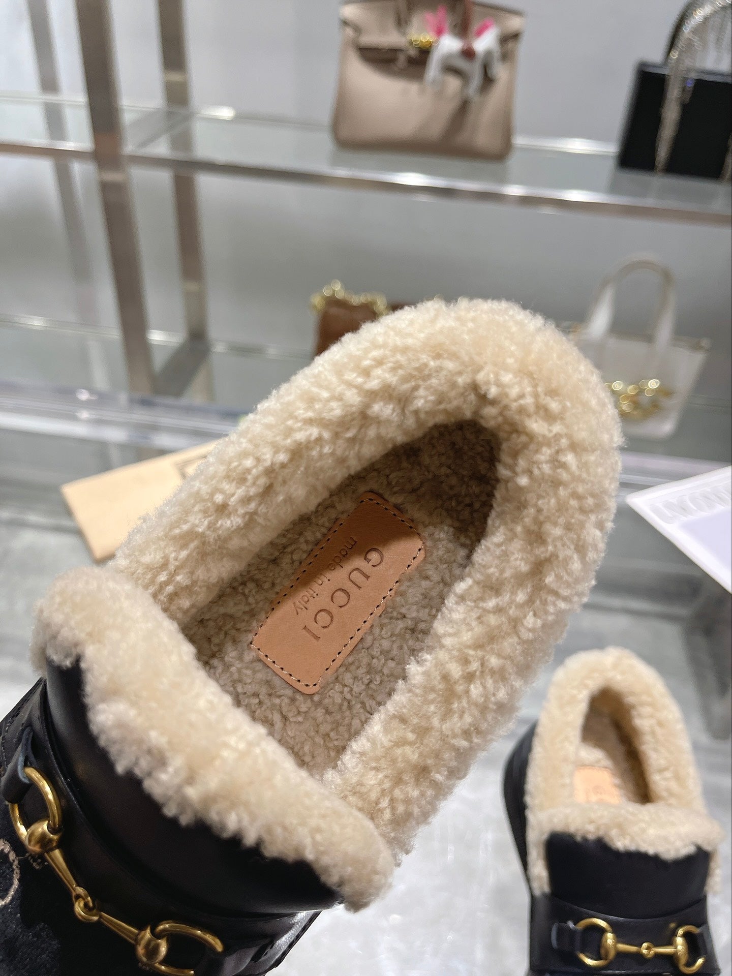 GG Snow Boots Black Calfskin Suede Wool 576251