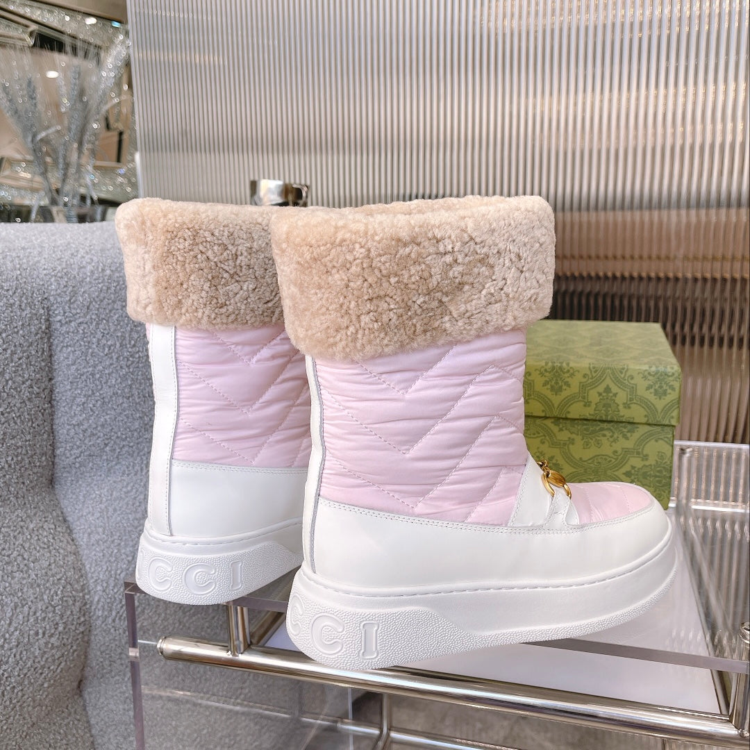 Gucci 2025 Boot Pink White Beige Wool Nylon Calfskin 564677