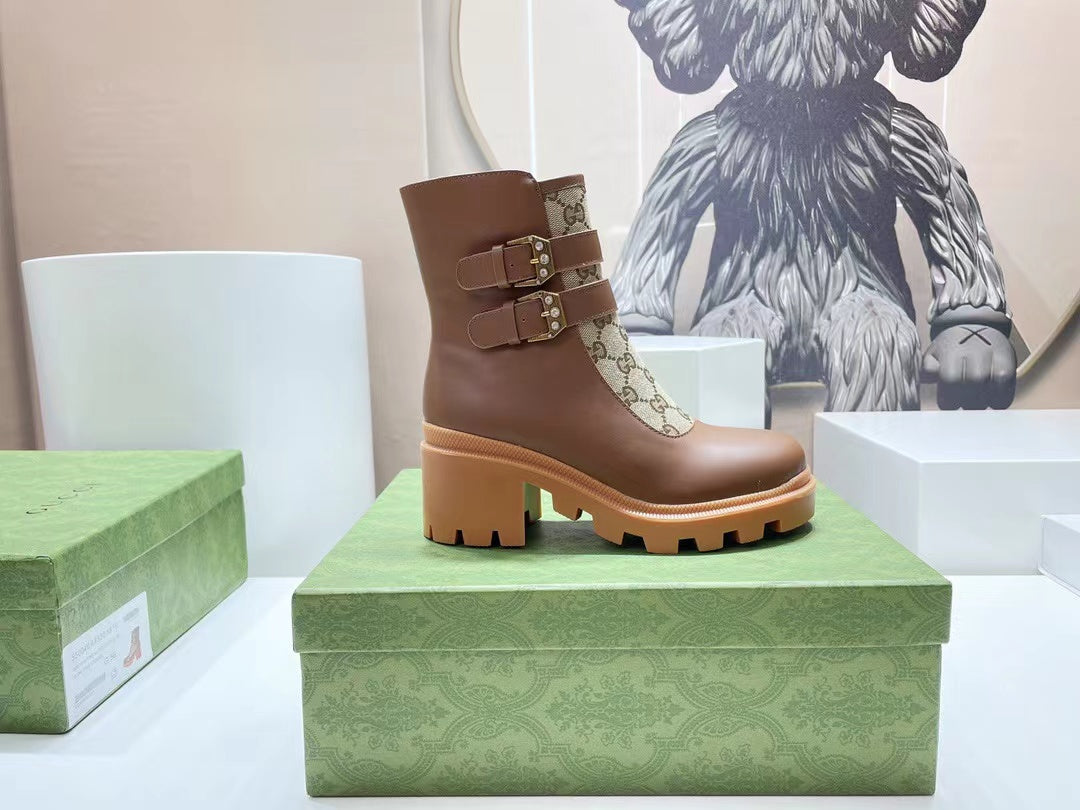 GG ankle boots brown monogram canvas cowhide 397795