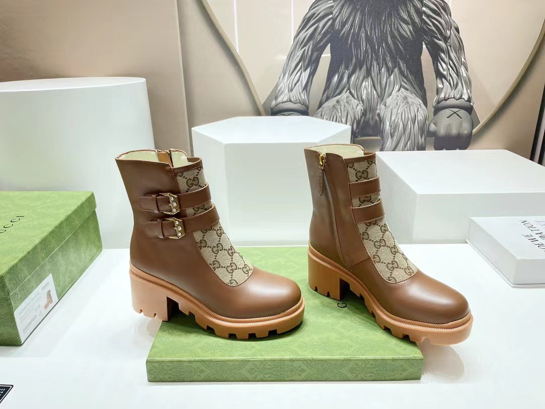 GG ankle boots brown monogram canvas cowhide 397795
