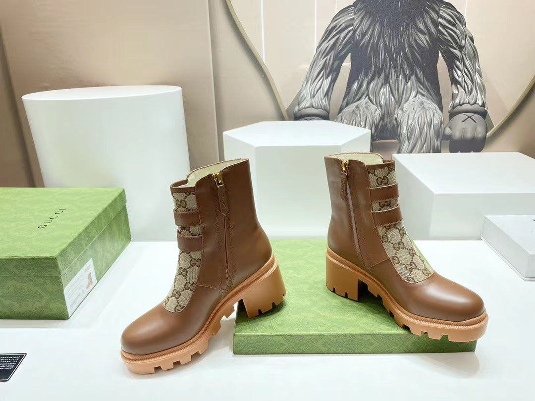 GG ankle boots brown monogram canvas cowhide 397795