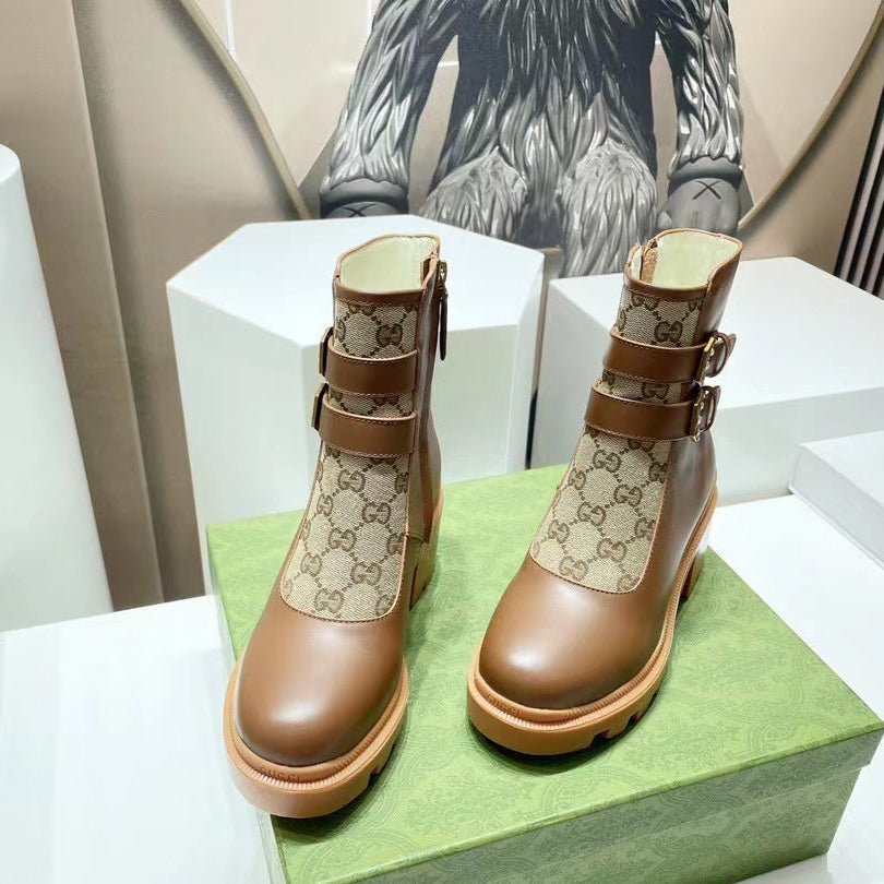 GG ankle boots brown monogram canvas cowhide 397795