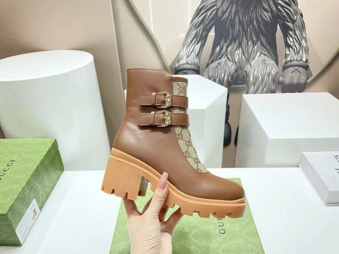 GG ankle boots brown monogram canvas cowhide 397795