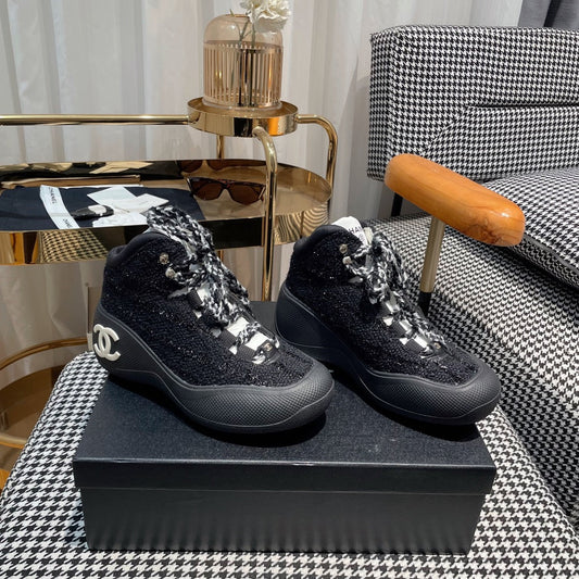 CC Sneaker In Black Tweed Fabric 144805