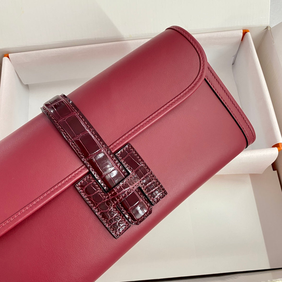 HM Jige Elan 29 Clutch In Cherry Red Calfskin With Wine Red Lizard Skin (25 days of production)