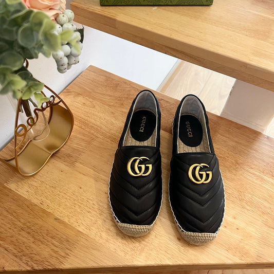 GG 26ss Loafer Black Straw Sheepskin 692196