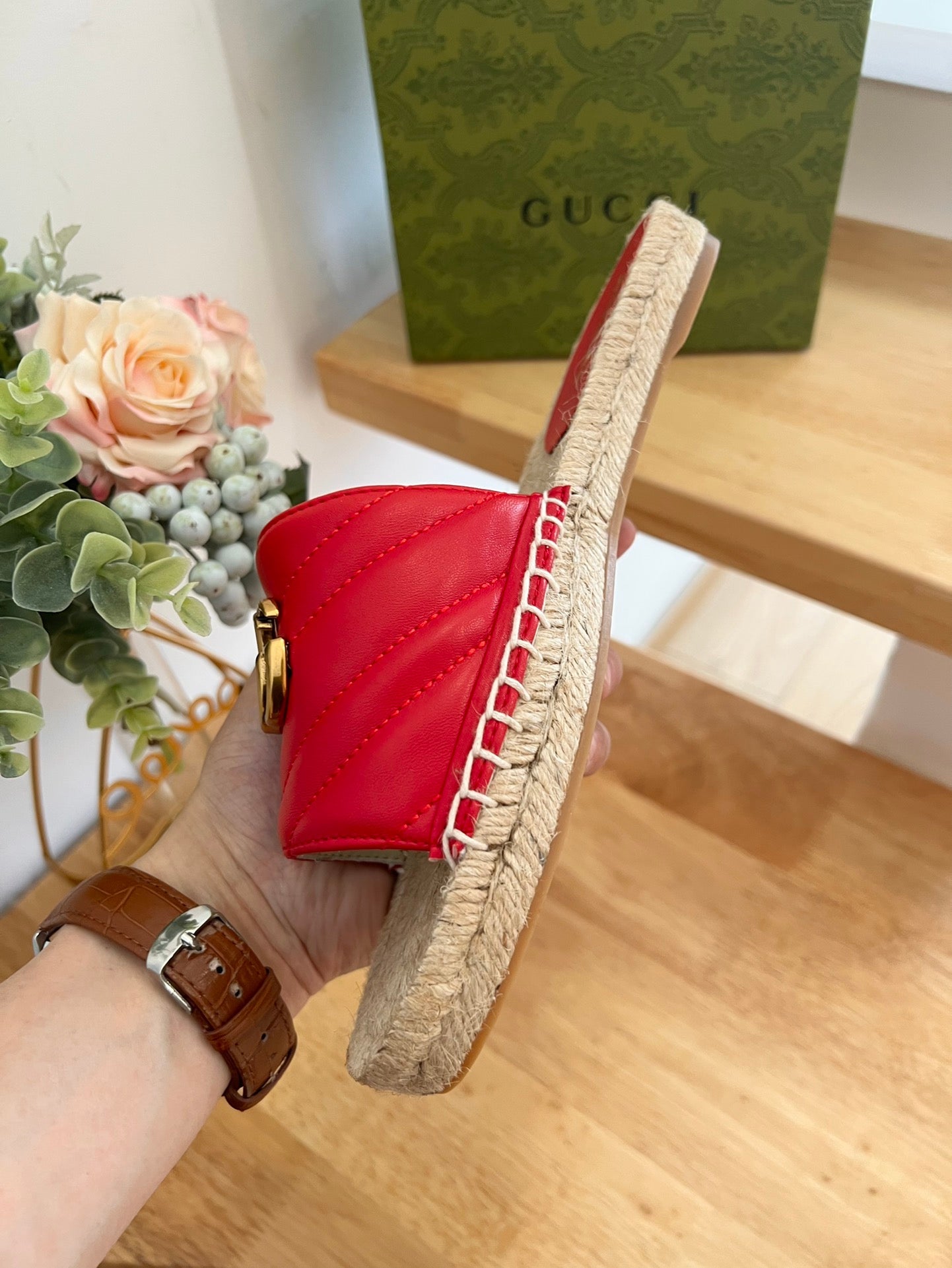 GG 26ss Slide Red Straw Sheepskin 692198