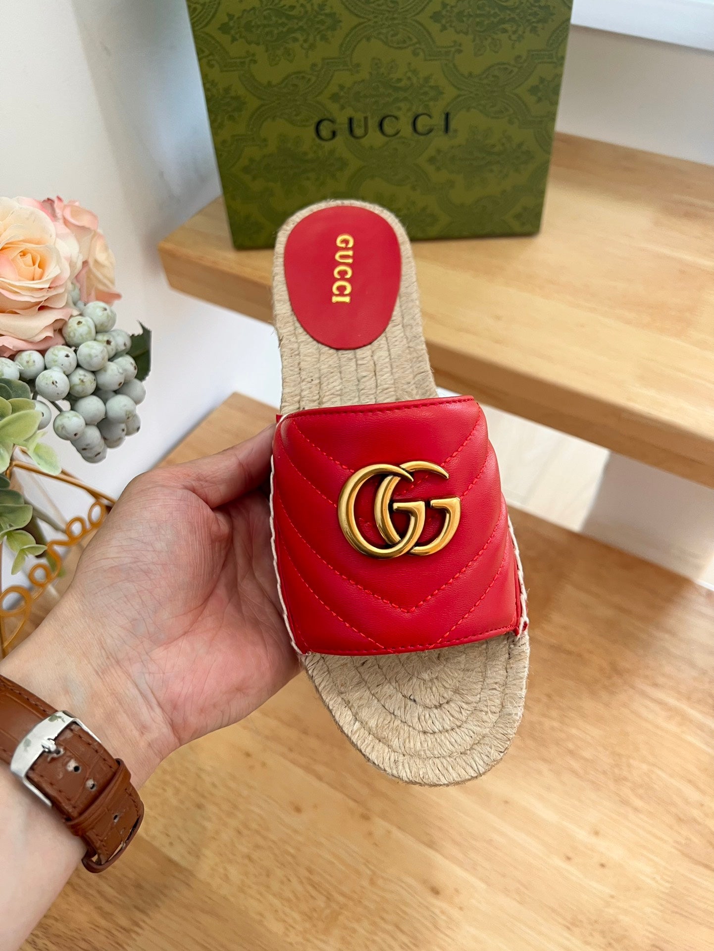 GG 26ss Slide Red Straw Sheepskin 692198