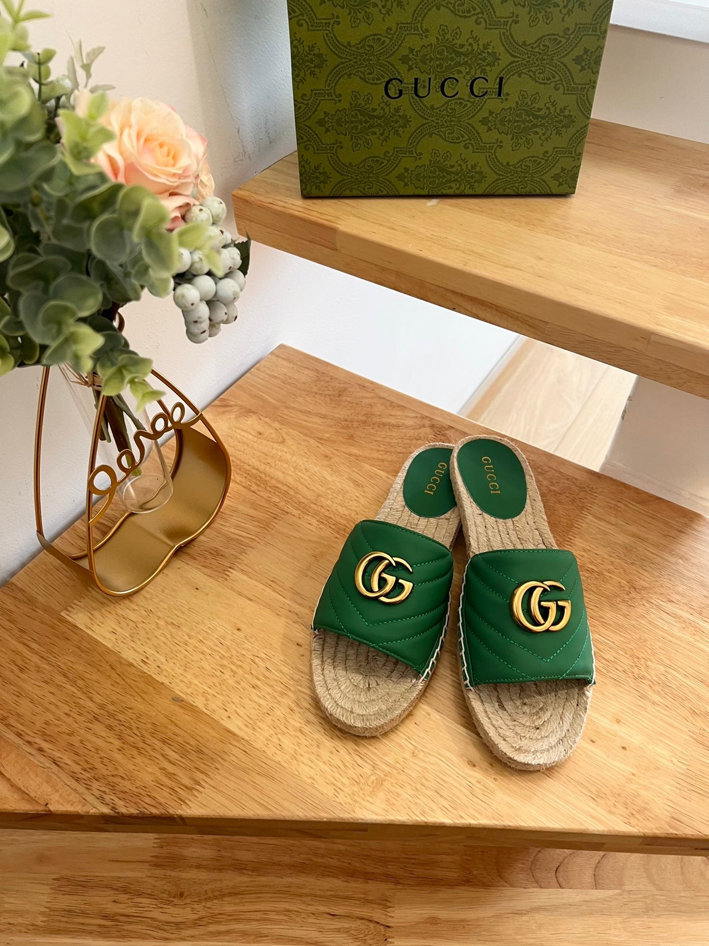 GG 26ss Slide Green Canvas Sheepskin 692201