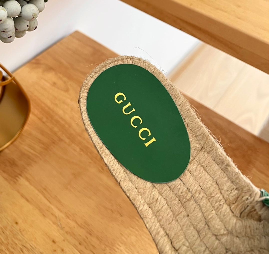 GG 26ss Slide Green Canvas Sheepskin 692201
