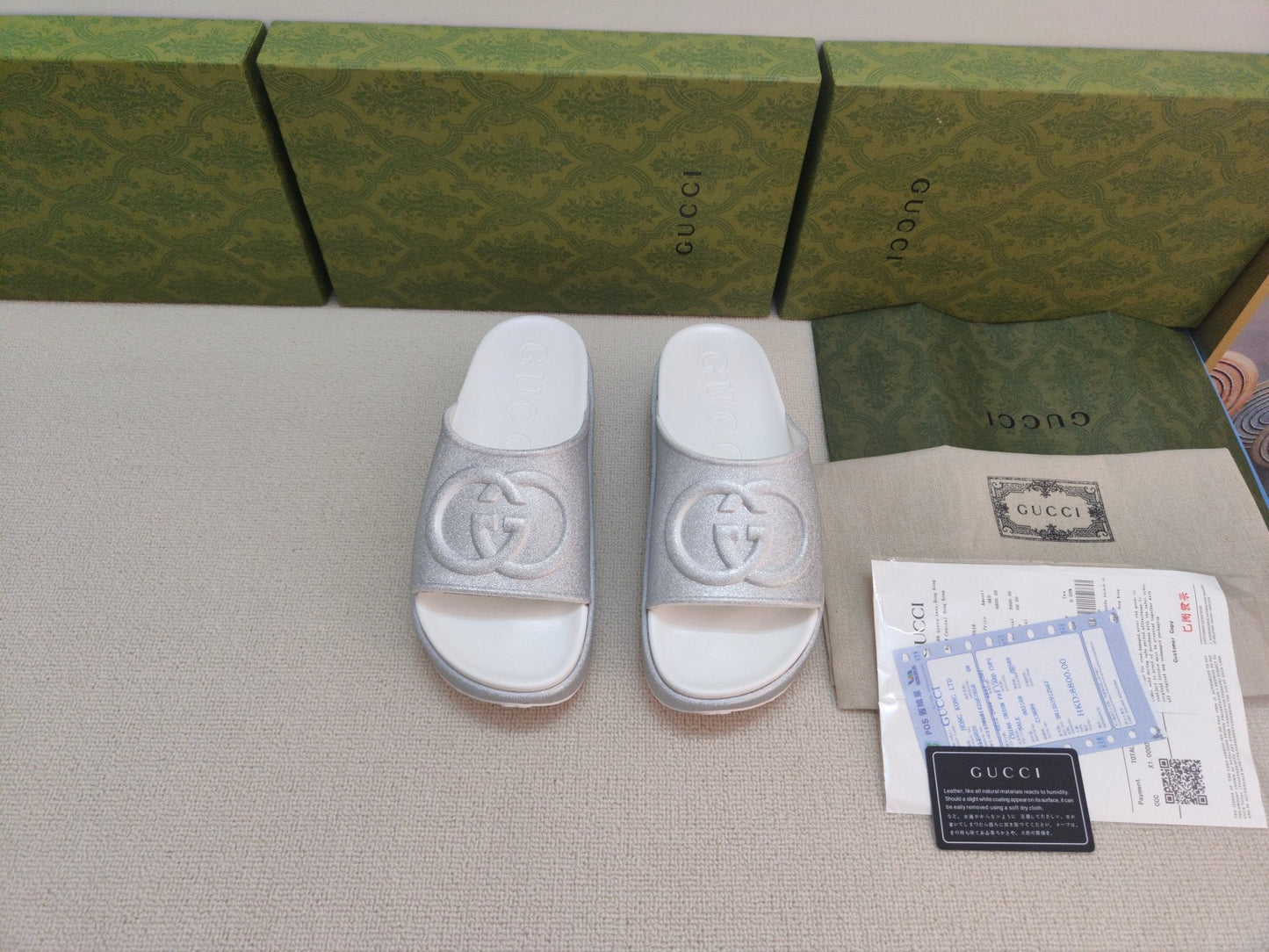GG Lide Sandal With Interlocking Grey Glitter Rubber 788129