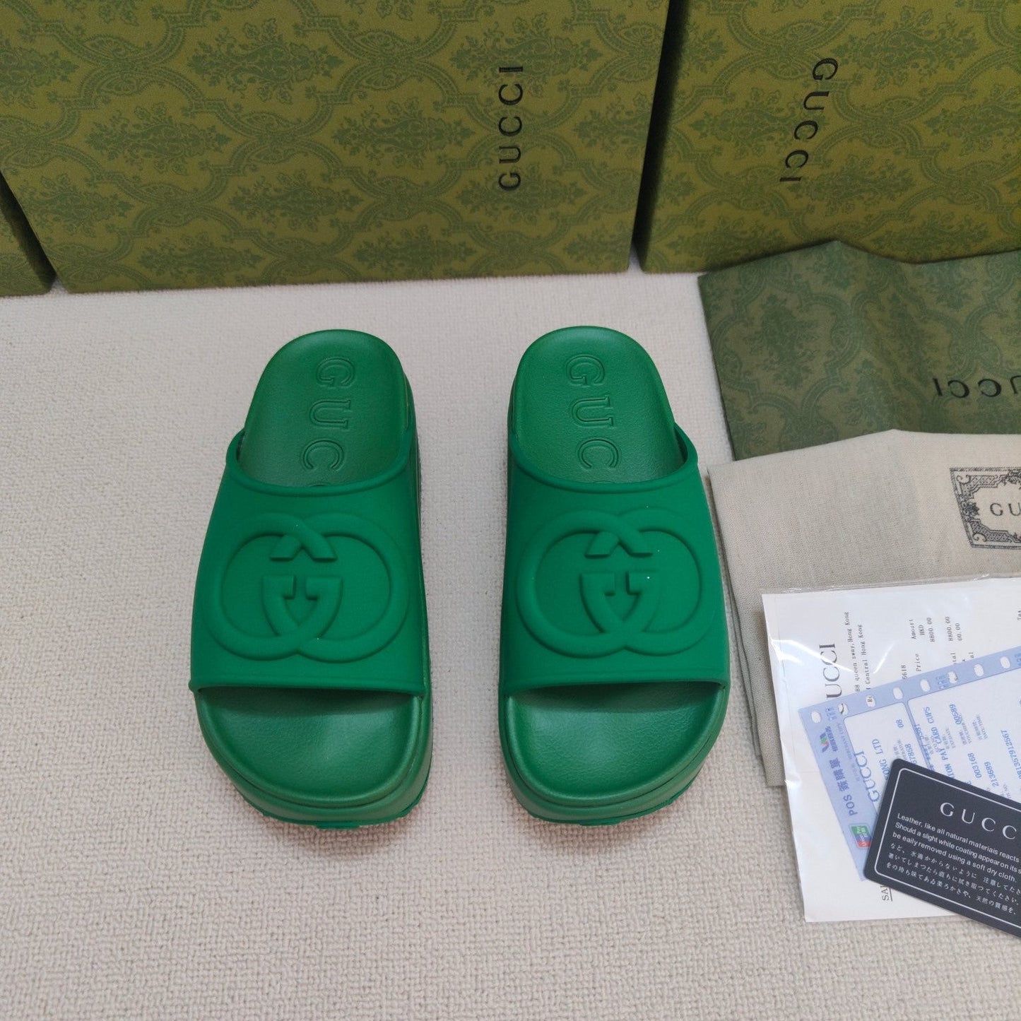 GG Lide Sandal With Interlocking Green Rubber 788123
