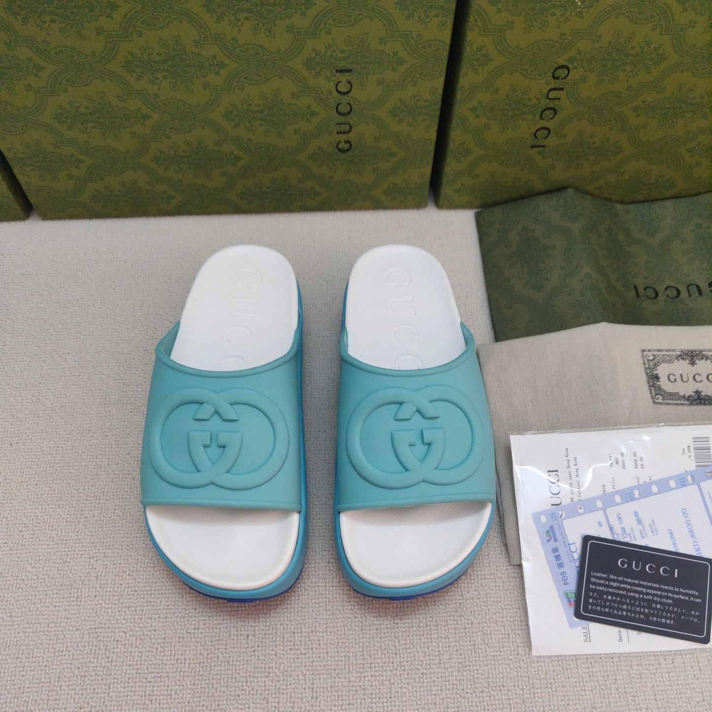 GG Lide Sandal With Interlocking Blue Rubber 788132