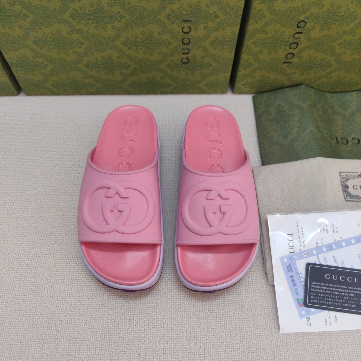 GG Lide Sandal With Interlocking Pink Rubber 788133