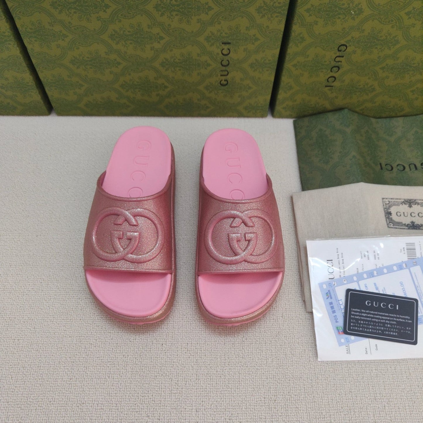 GG Lide Sandal With Interlocking Pink Glitter Rubber 788130