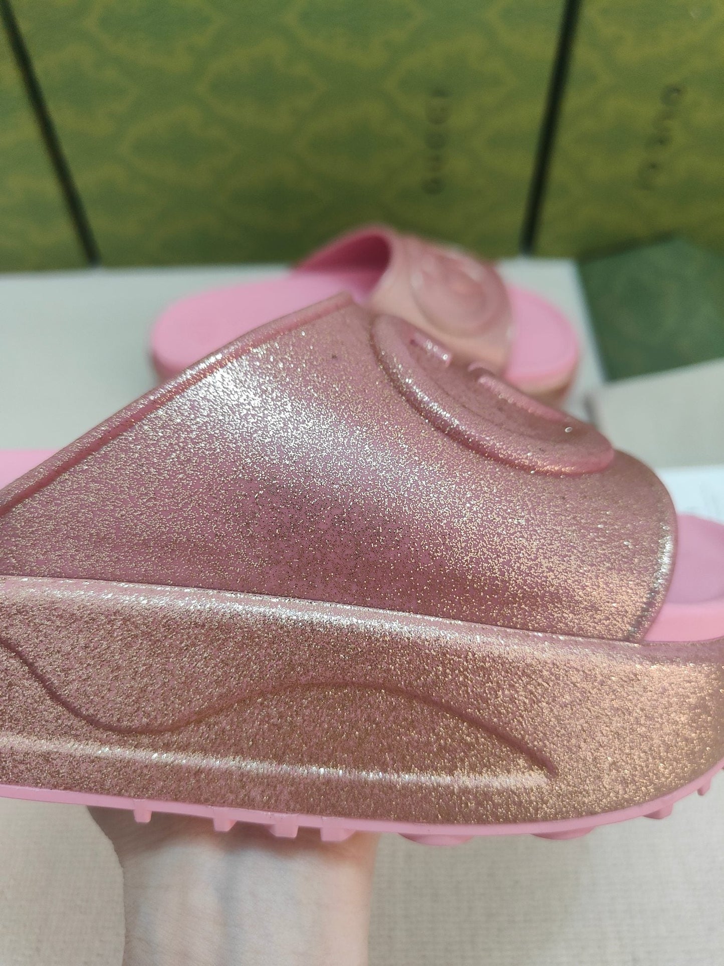 GG Lide Sandal With Interlocking Pink Glitter Rubber 788130