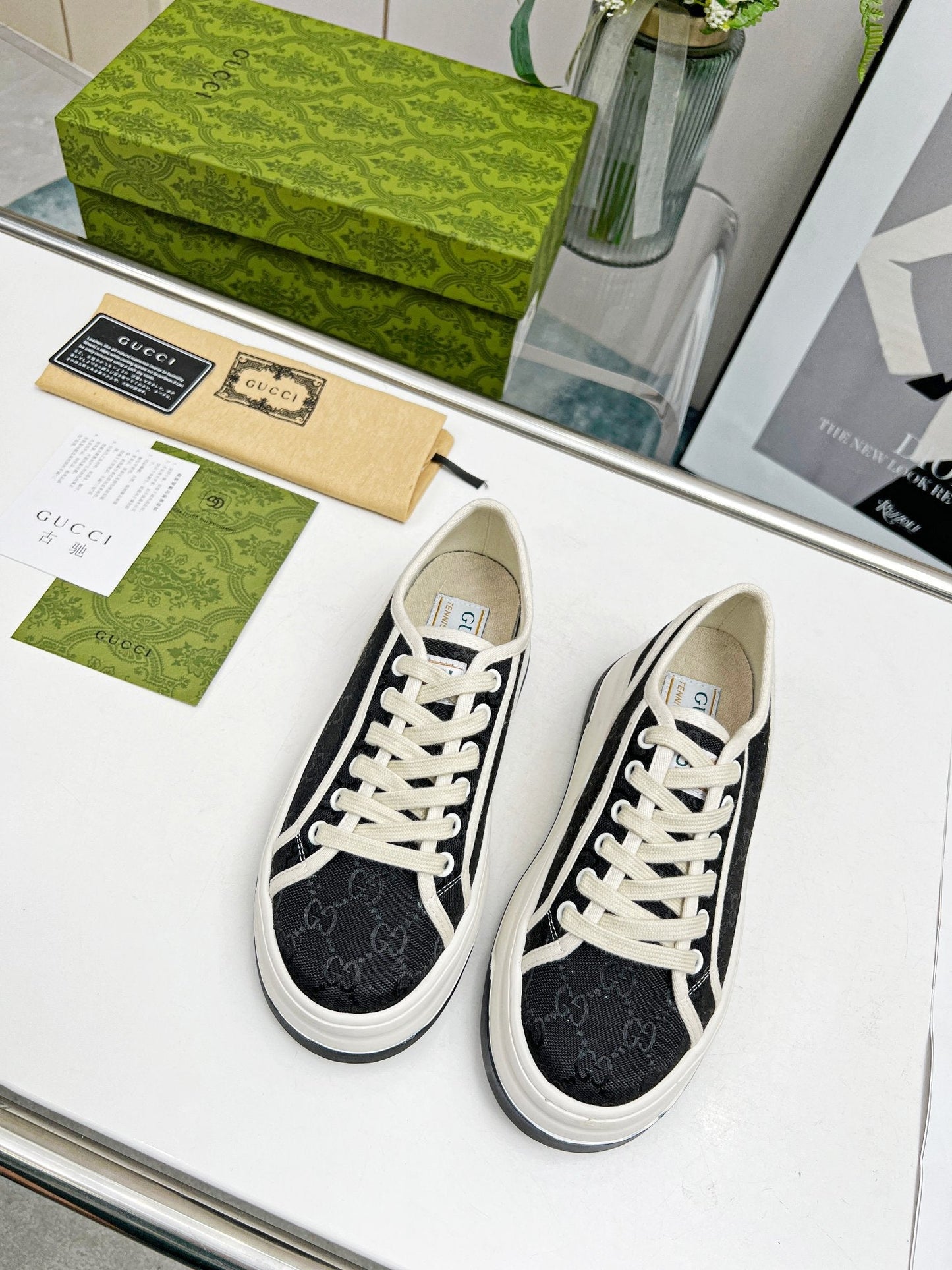 GG Low Top Sneakers 50mm Black White Canvas 457428