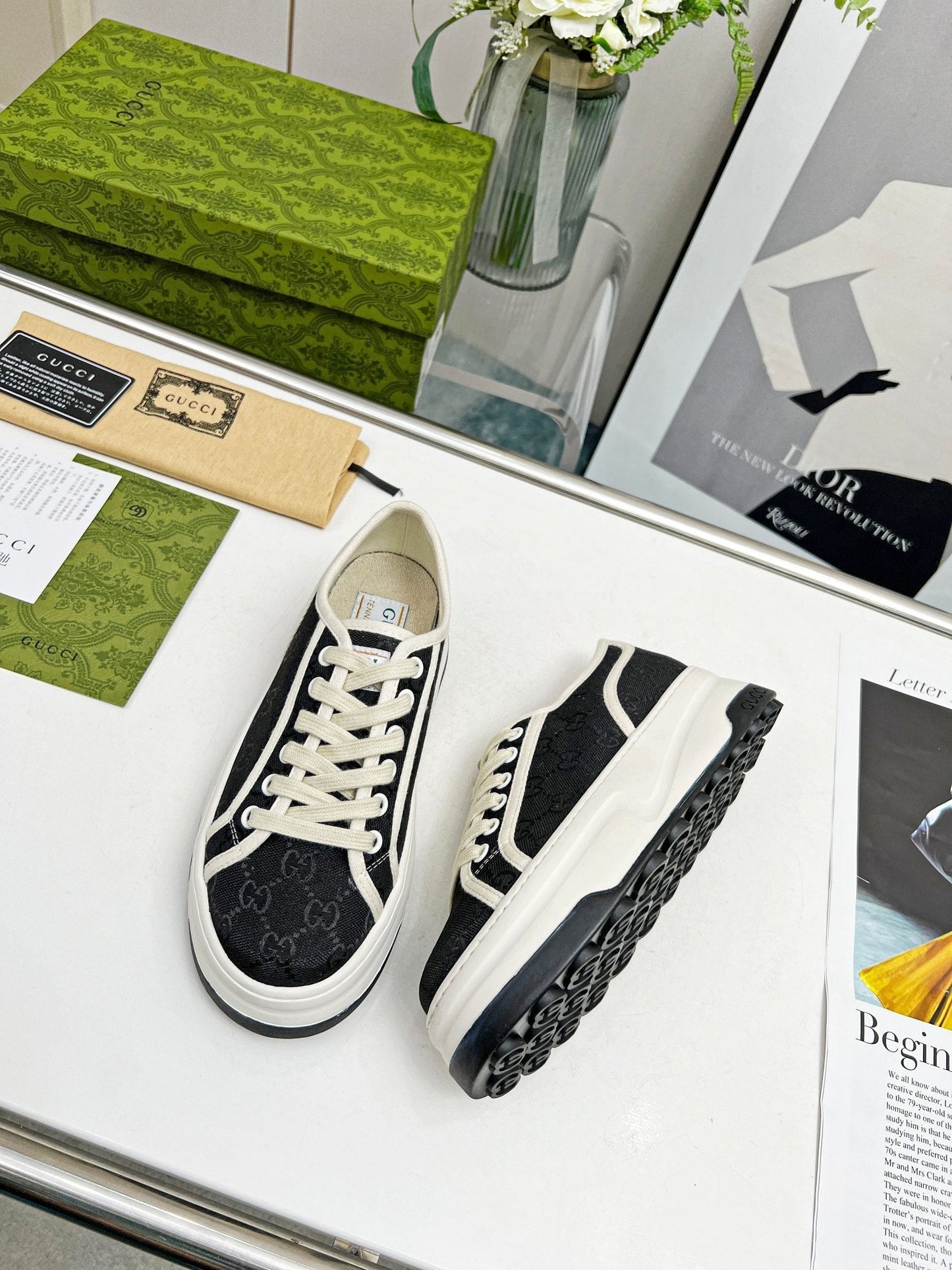 GG Low Top Sneakers 50mm Black White Canvas 457428