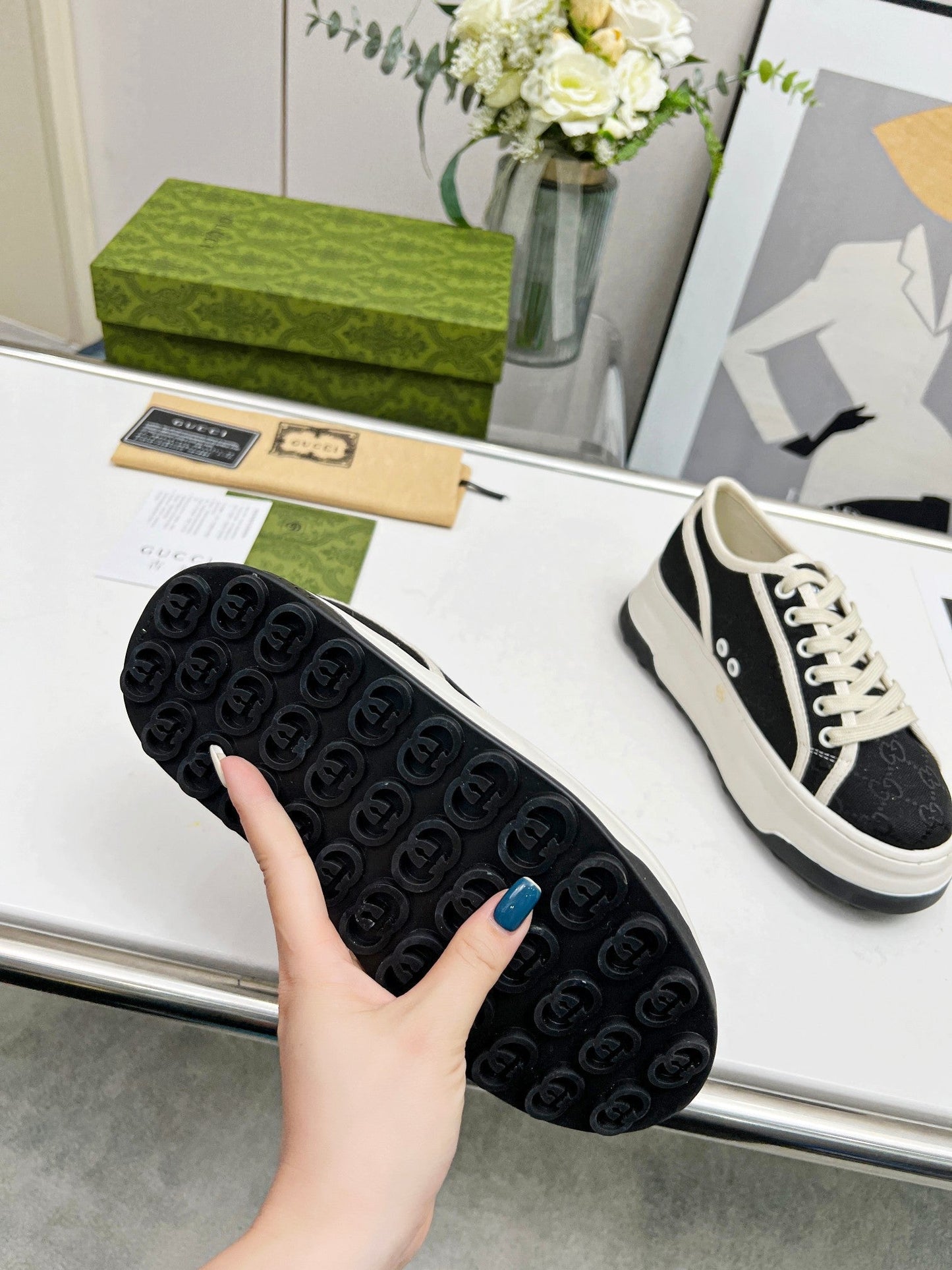 GG Low Top Sneakers 50mm Black White Canvas 457428