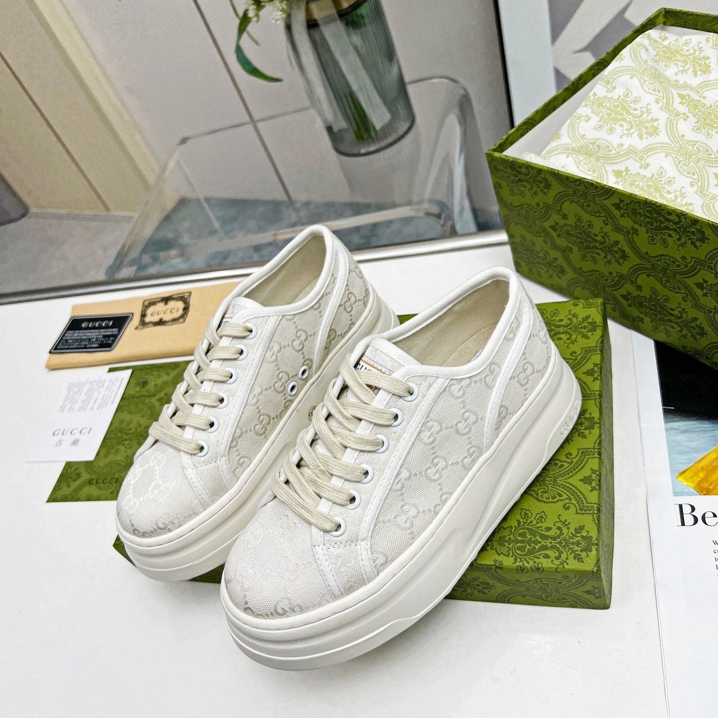 GG Low Top Sneakers 50mm White Canvas 457429