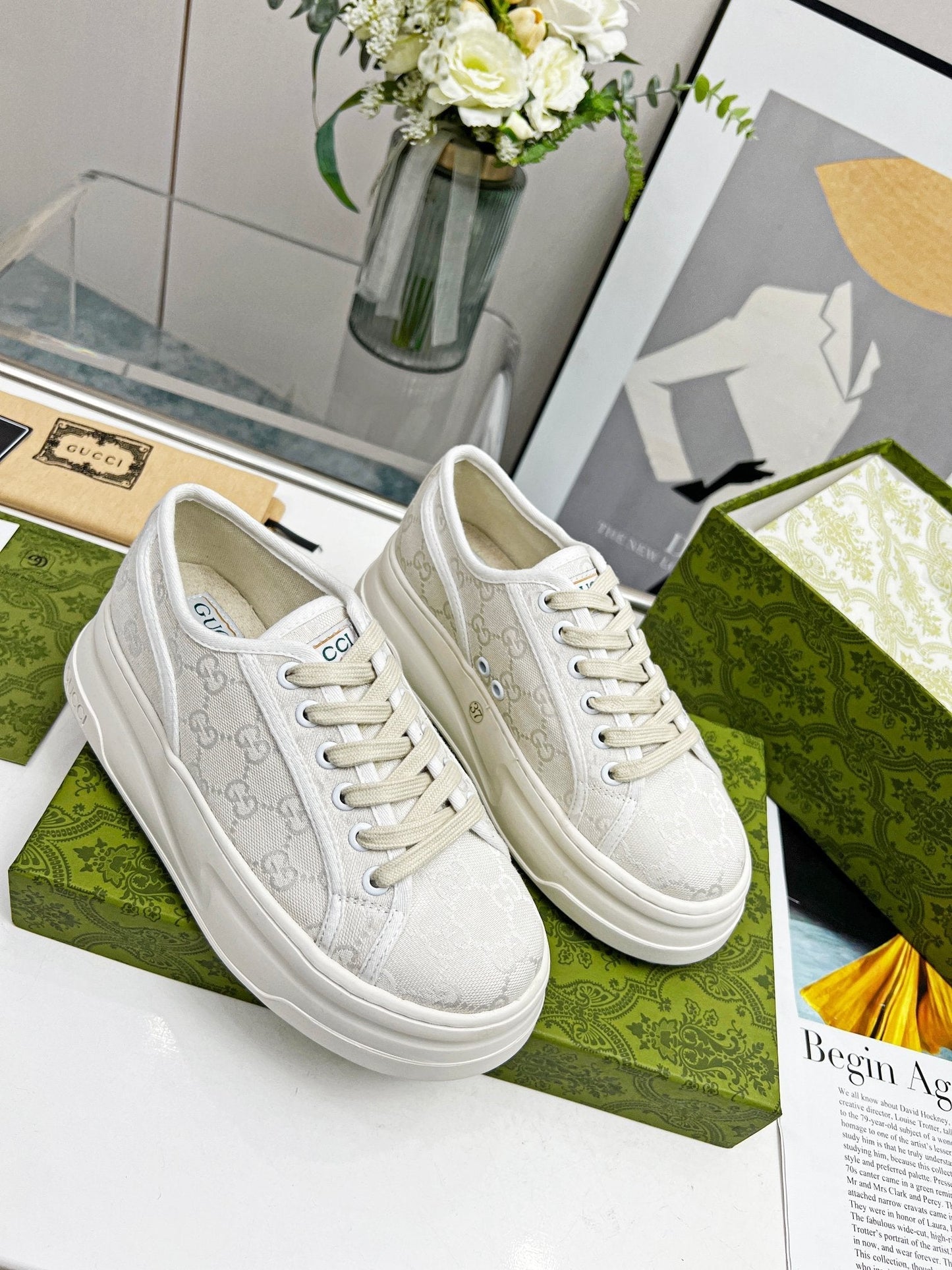 GG Low Top Sneakers 50mm White Canvas 457429