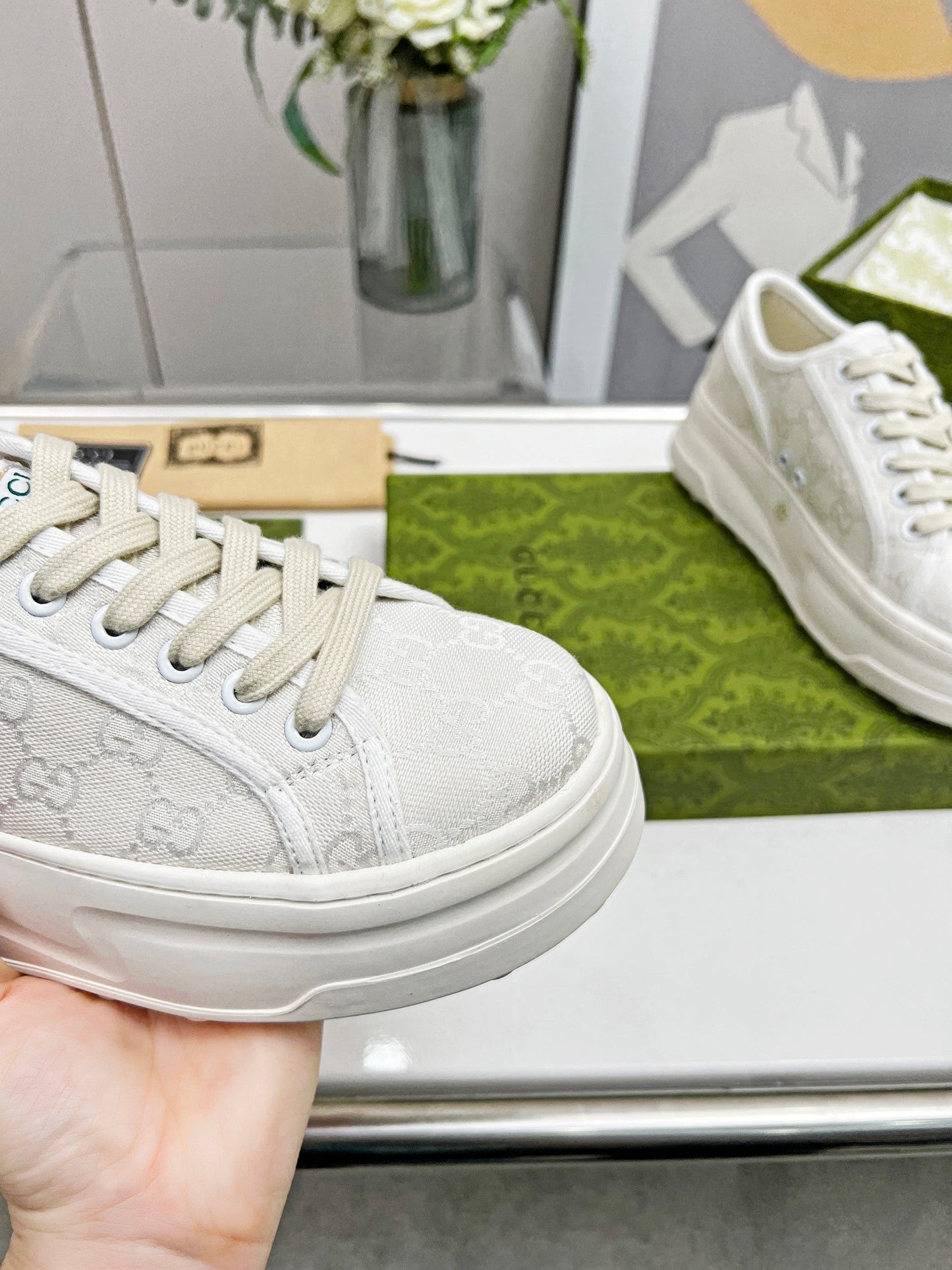 GG Low Top Sneakers 50mm White Canvas 457429