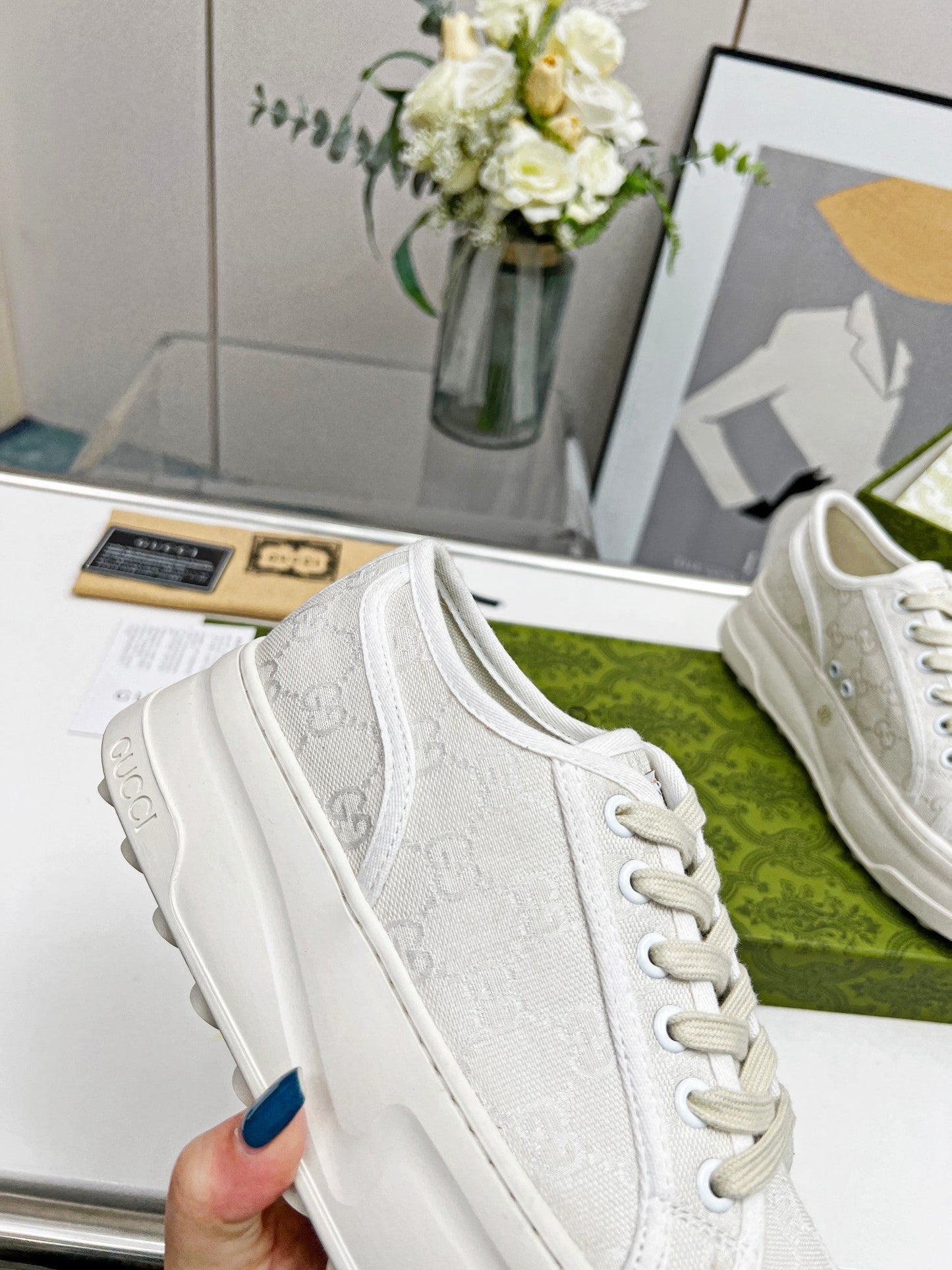 GG Low Top Sneakers 50mm White Canvas 457429