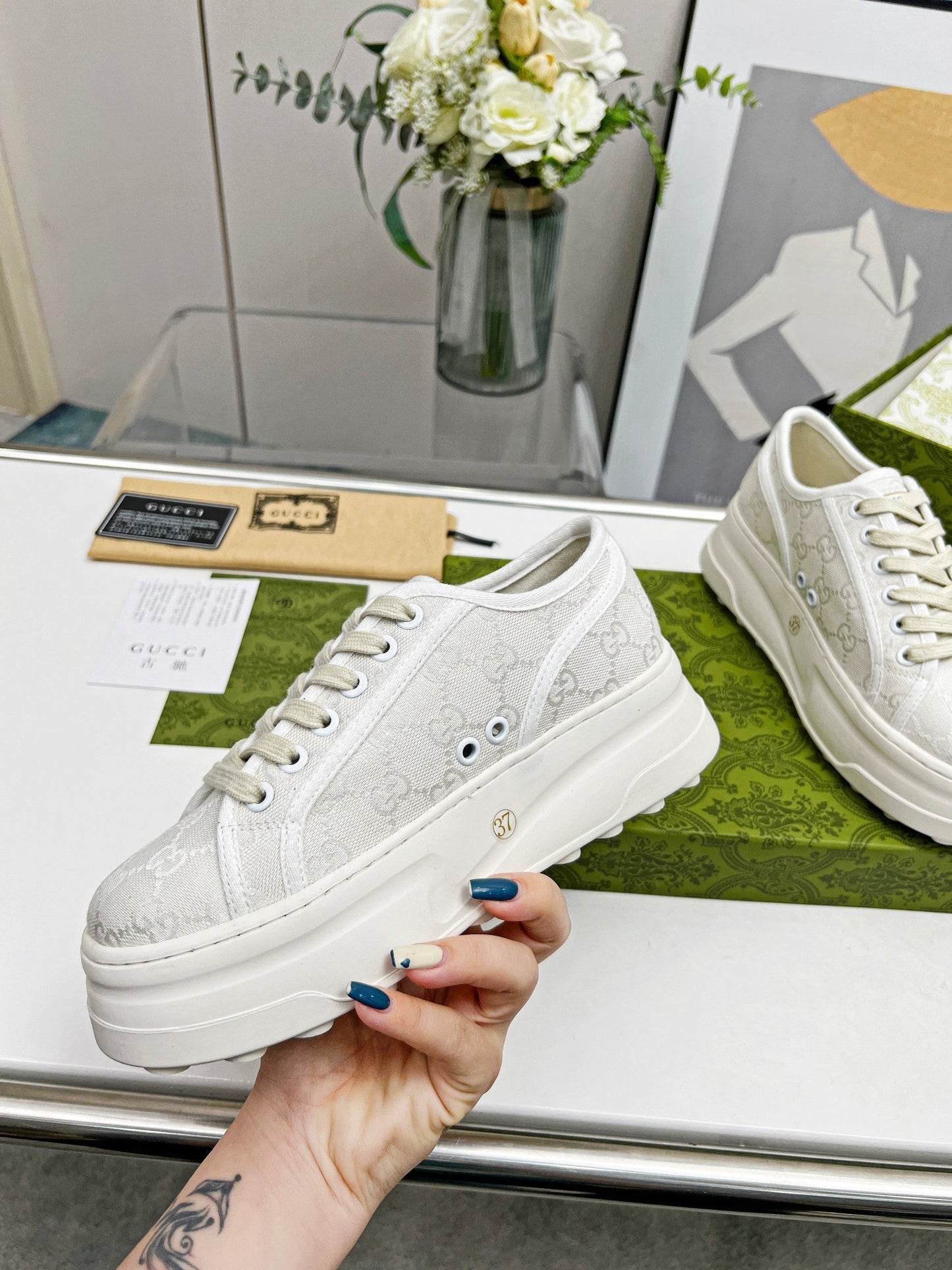 GG Low Top Sneakers 50mm White Canvas 457429