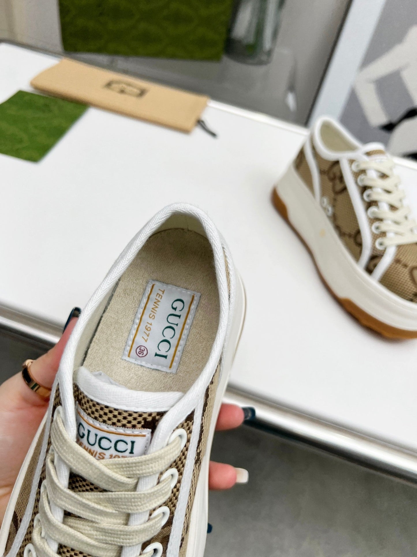 GG Low Top Sneakers 50mm Beige Brown Monogram Canvas 457430